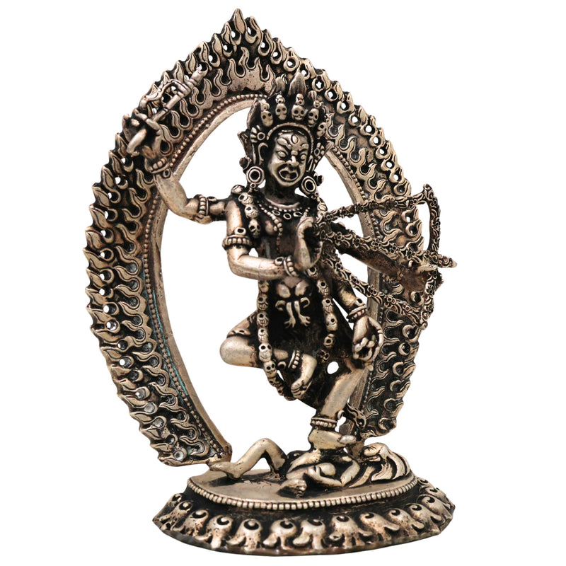Brass With Silver Coated Handcrafted Kurukulla Devi Idol, Kurukulla Kali Red Tara Vajrayogini Mahavidya Tantric Goddess Murti for Pooja, Spiritual Sadhana, Home Decor & Sacred Gift Statue, Silver, 5.5 Inch, 1 Piece