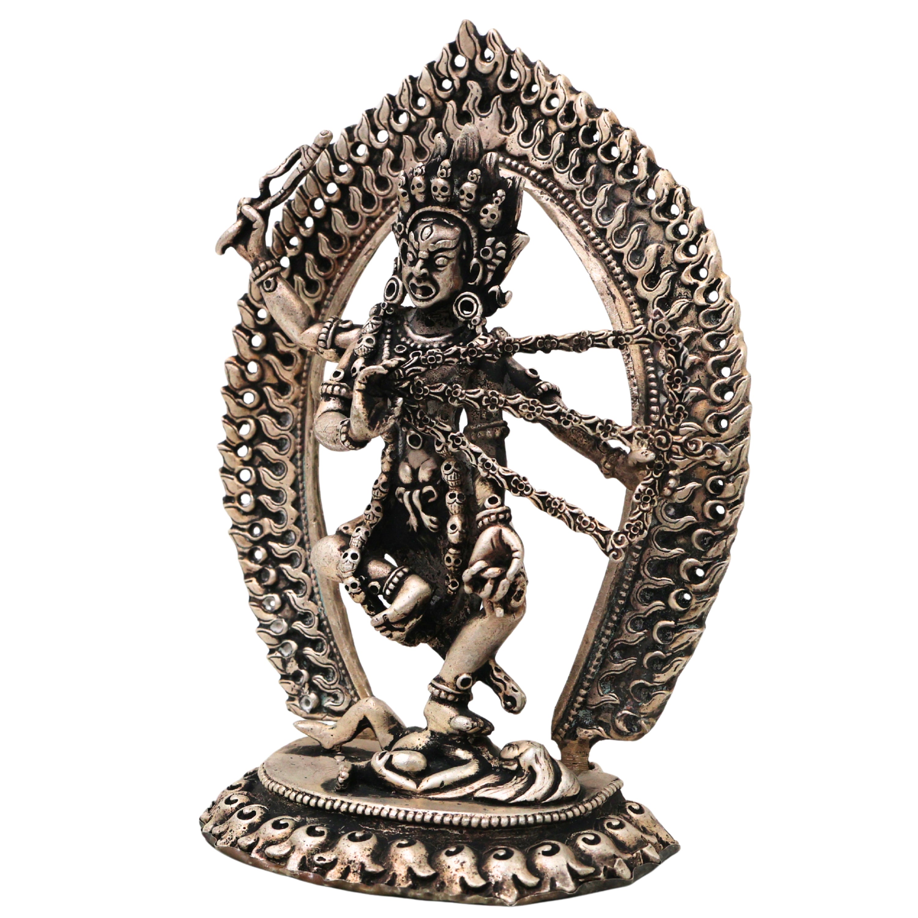 Brass With Silver Coated Handcrafted Kurukulla Devi Idol, Kurukulla Kali Red Tara Vajrayogini Mahavidya Tantric Goddess Murti for Pooja, Spiritual Sadhana, Home Decor & Sacred Gift Statue, Silver, 5.5 Inch, 1 Piece