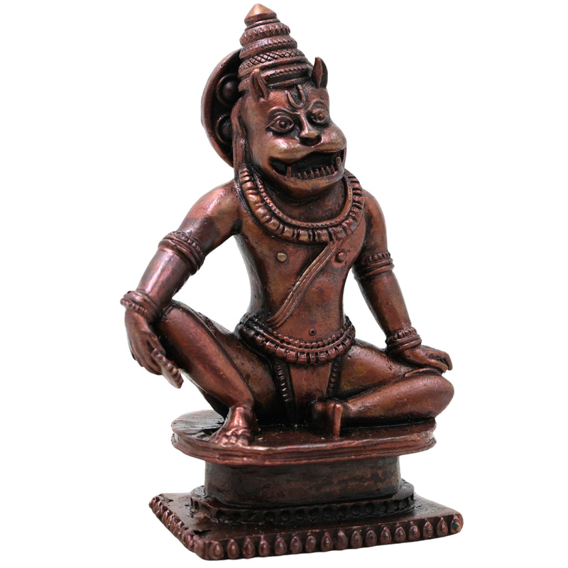 Copper Handcrafted Lakshmi Narasimha Idol, Ugra Narasimha Swamy Murti, Vishnu Avatar Narasimha Bhagwan Statue, Tamra Finish Narasimha Devaru Vigraham for Home Temple Puja & Spiritual Decor, Brown, 4 Inch, 1 Piece