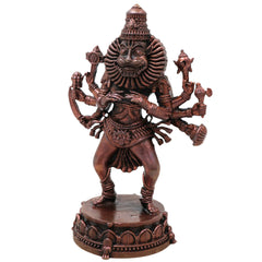 Copper Narasimha Idol, Ugra Narasimha Swamy Murti, Narasimhar Narasimhudu Narasingha Bhagwan Vishnu Avatar Statue for Home Temple Puja Decor, Tamra Finish Sculpture, Brown, 5 Inch, 1 Piece