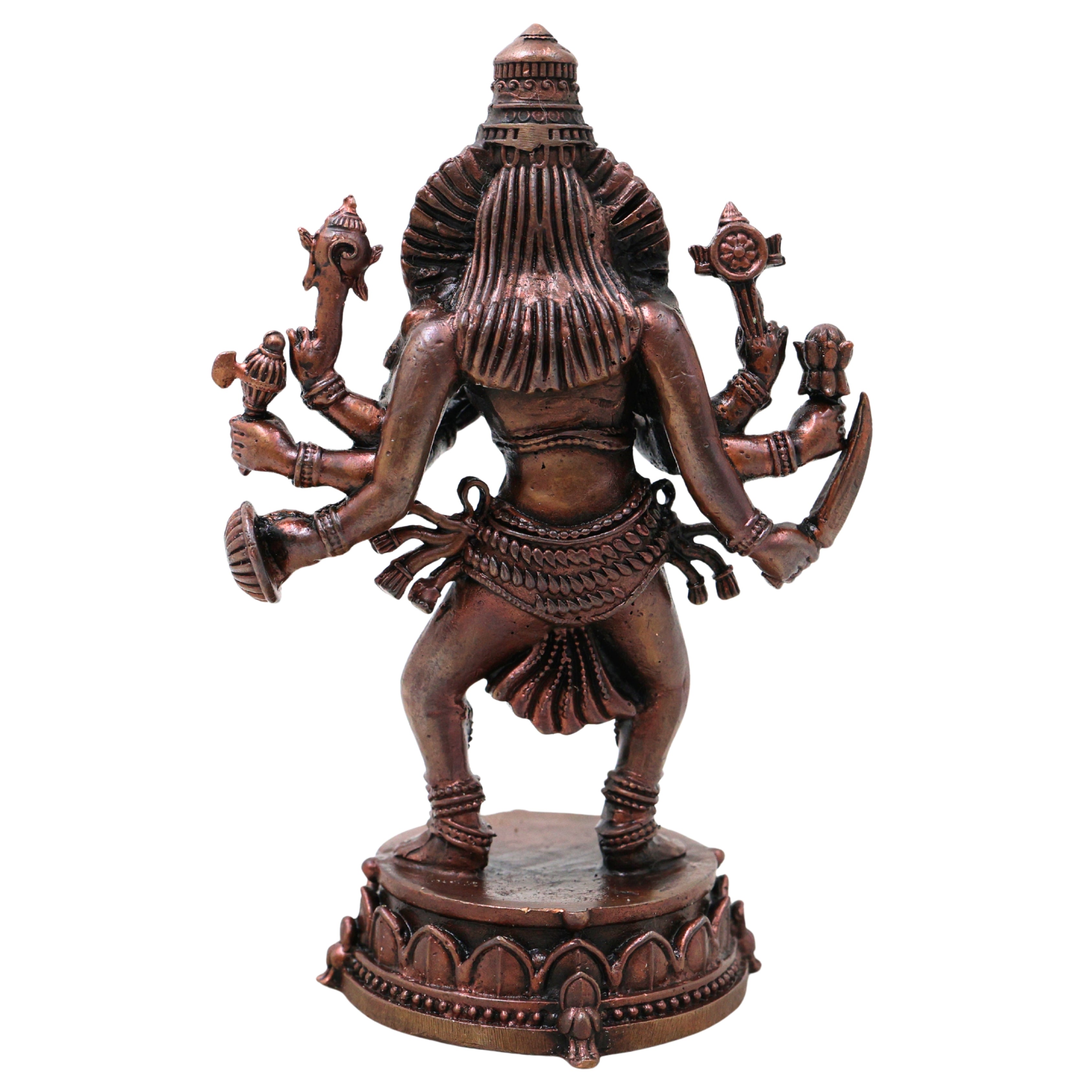 Copper Narasimha Idol, Ugra Narasimha Swamy Murti, Narasimhar Narasimhudu Narasingha Bhagwan Vishnu Avatar Statue for Home Temple Puja Decor, Tamra Finish Sculpture, Brown, 5 Inch, 1 Piece