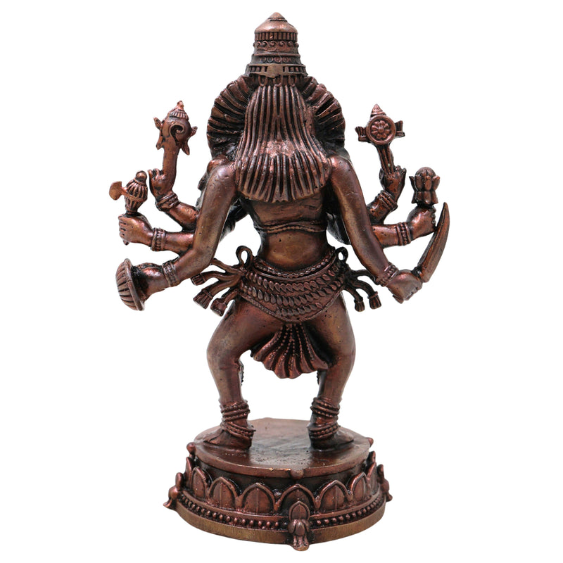 Copper Narasimha Idol, Ugra Narasimha Swamy Murti, Narasimhar Narasimhudu Narasingha Bhagwan Vishnu Avatar Statue for Home Temple Puja Decor, Tamra Finish Sculpture, Brown, 5 Inch, 1 Piece