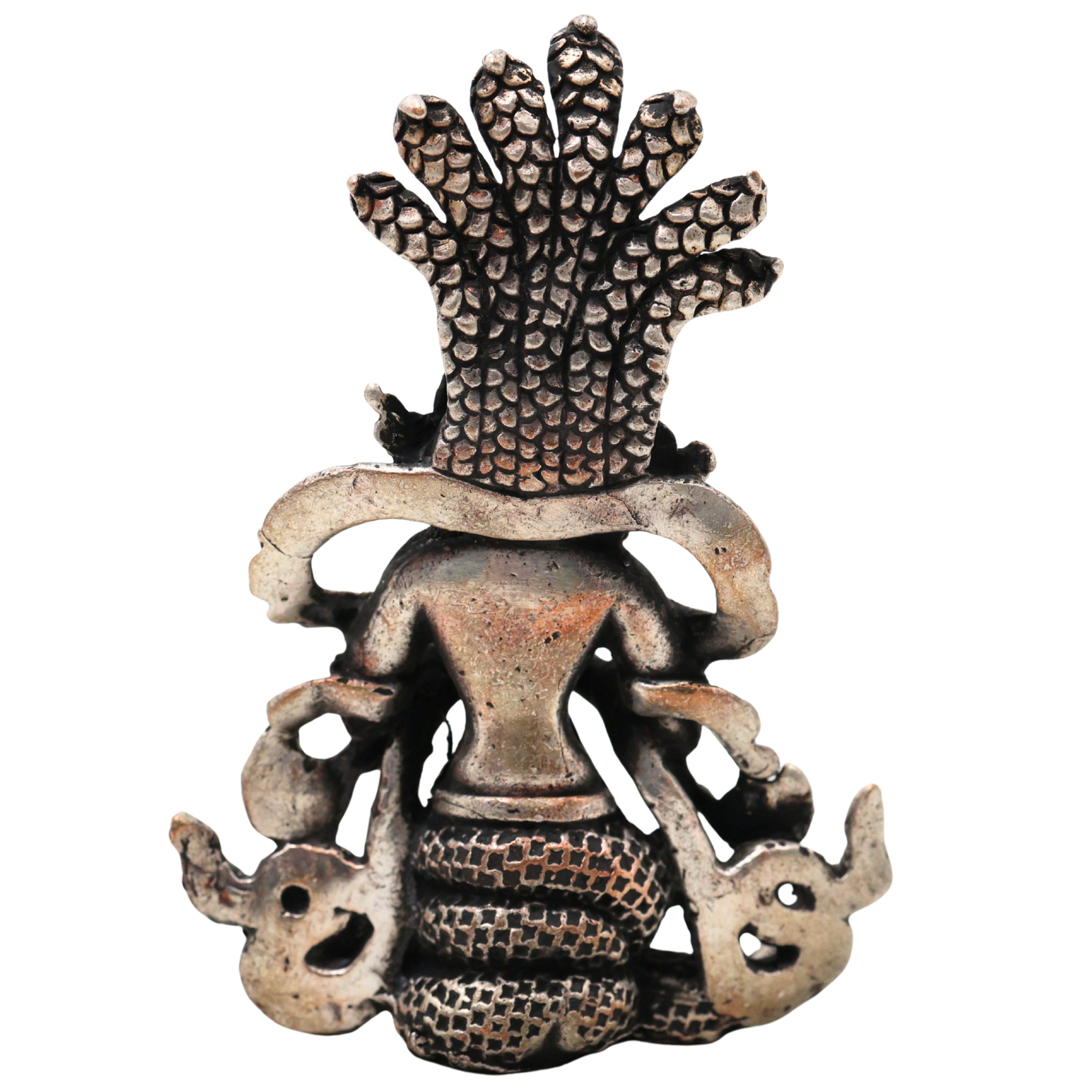 Brass Naga Kanya Idol Silver Coated Sarpa Kanya Nag Devi Murti Serpent Goddess Vigraha Snake Goddess Statue for Home Temple Pooja Decor Vastu Spiritual Gift India, Silver, 3.5 Inch, 1 Piece
