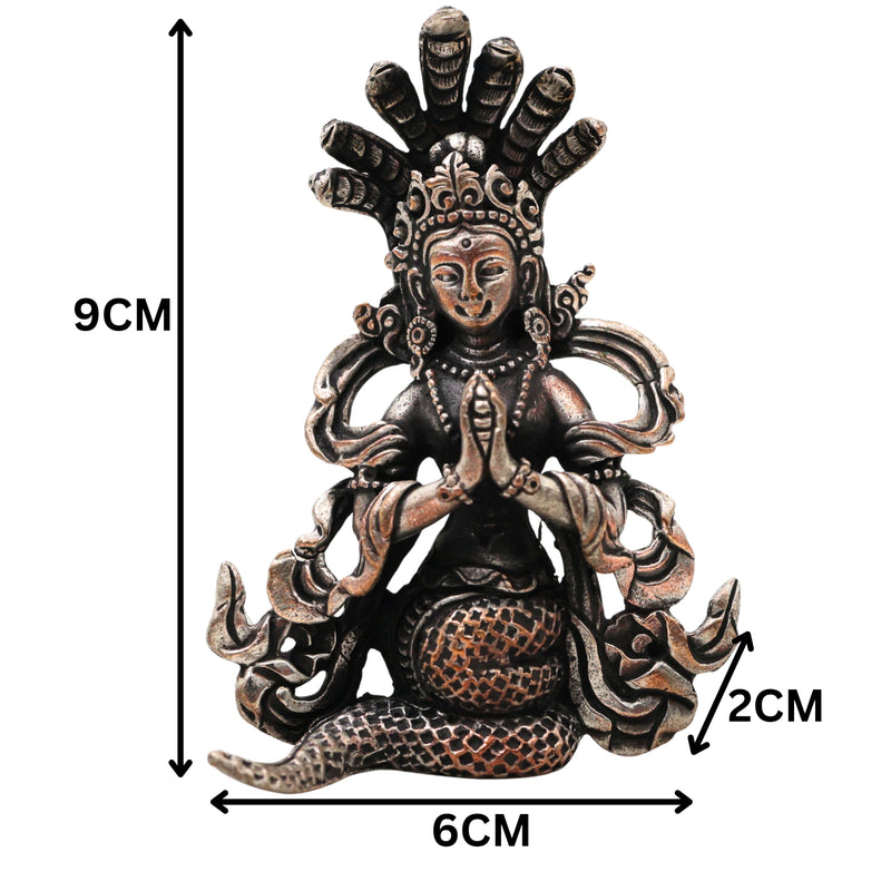 Brass Naga Kanya Idol Silver Coated Sarpa Kanya Nag Devi Murti Serpent Goddess Vigraha Snake Goddess Statue for Home Temple Pooja Decor Vastu Spiritual Gift India, Silver, 3.5 Inch, 1 Piece