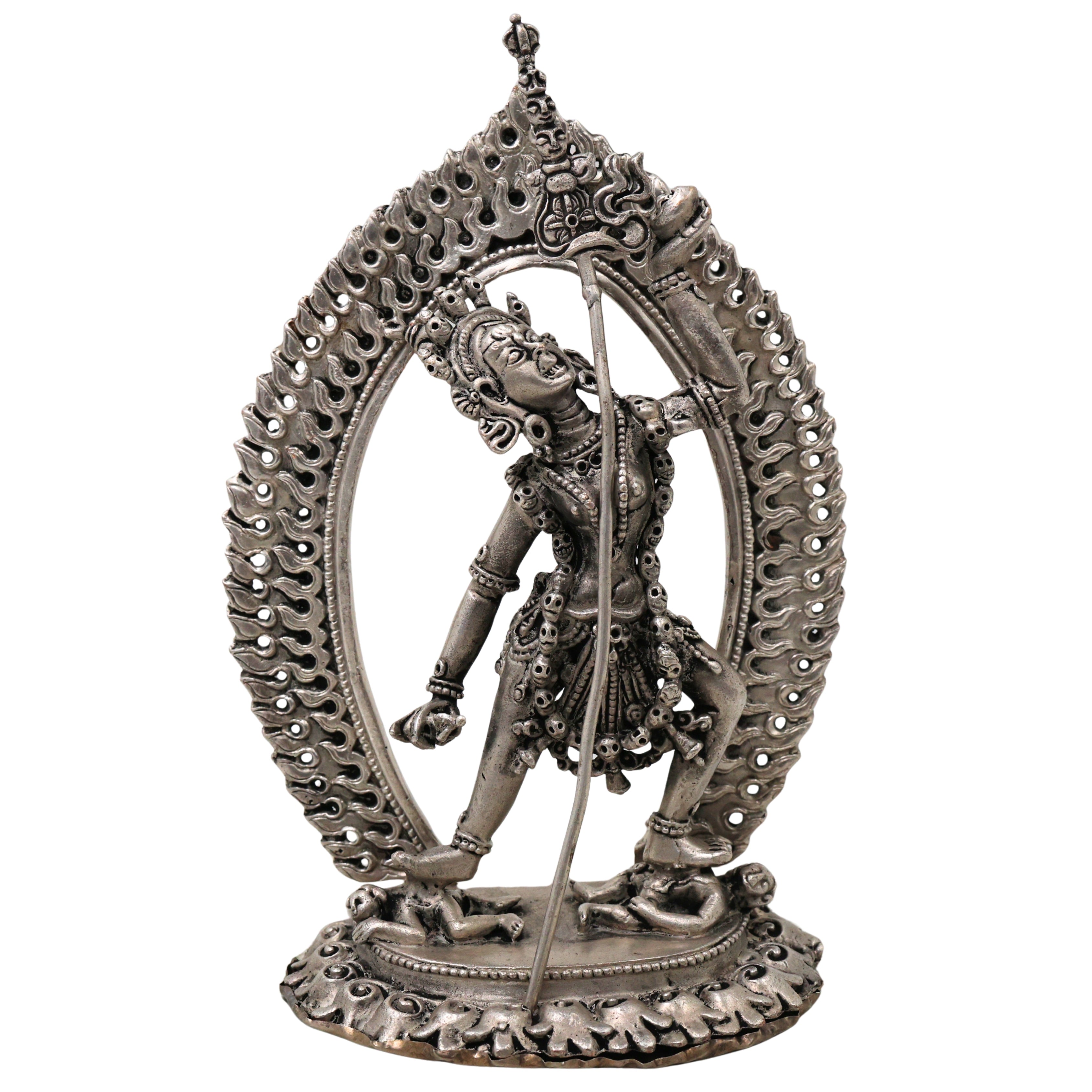 Brass Vajrayogini Idol Silver Coated, Vajra Yogini Devi Dakini Goddess Murti, Tantric Vajrayogini Shakti Statue for Home Pooja, Meditation, Spiritual Decor & Gift, Silver, 5.5 Inch, 1 Piece
