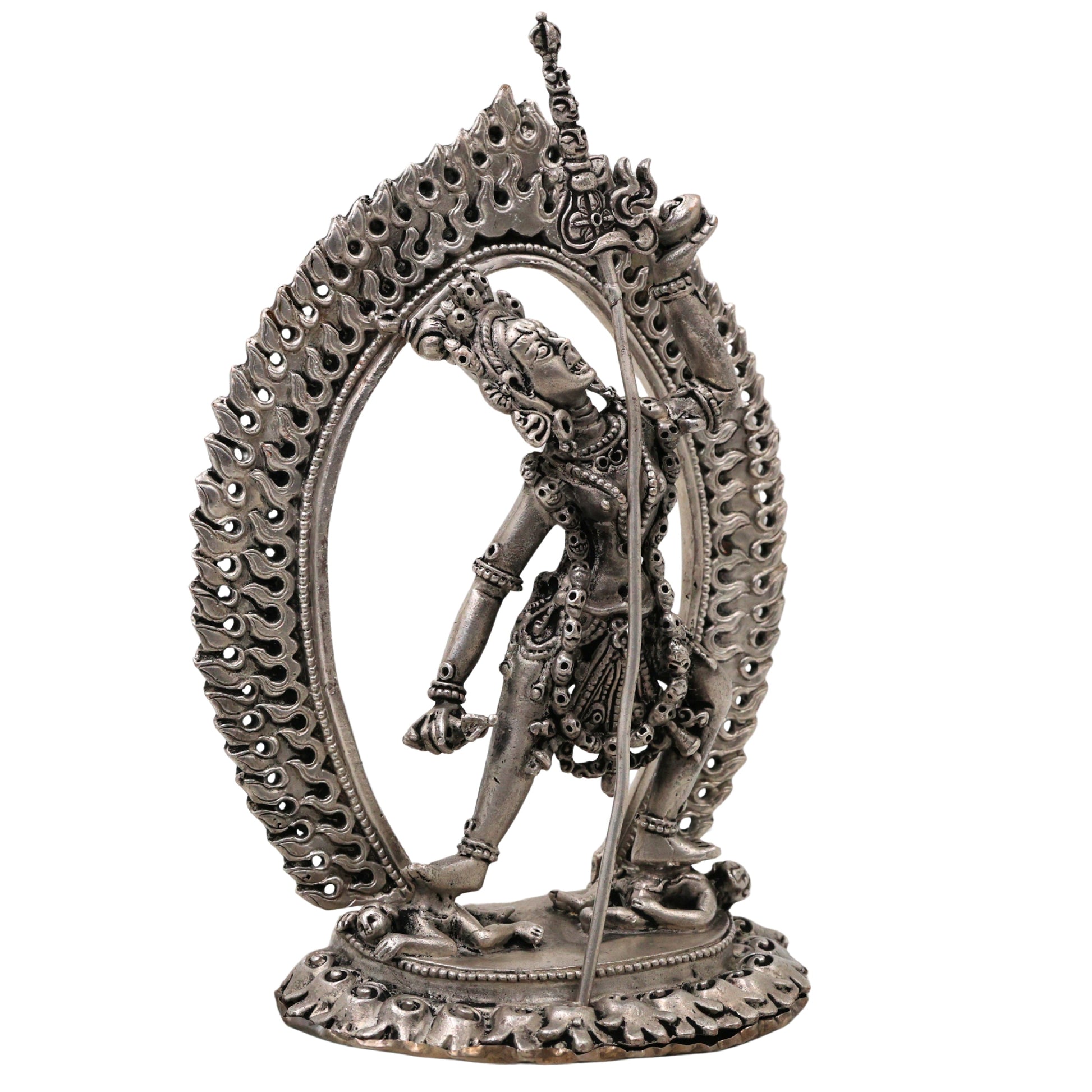Brass Vajrayogini Idol Silver Coated, Vajra Yogini Devi Dakini Goddess Murti, Tantric Vajrayogini Shakti Statue for Home Pooja, Meditation, Spiritual Decor & Gift, Silver, 5.5 Inch, 1 Piece