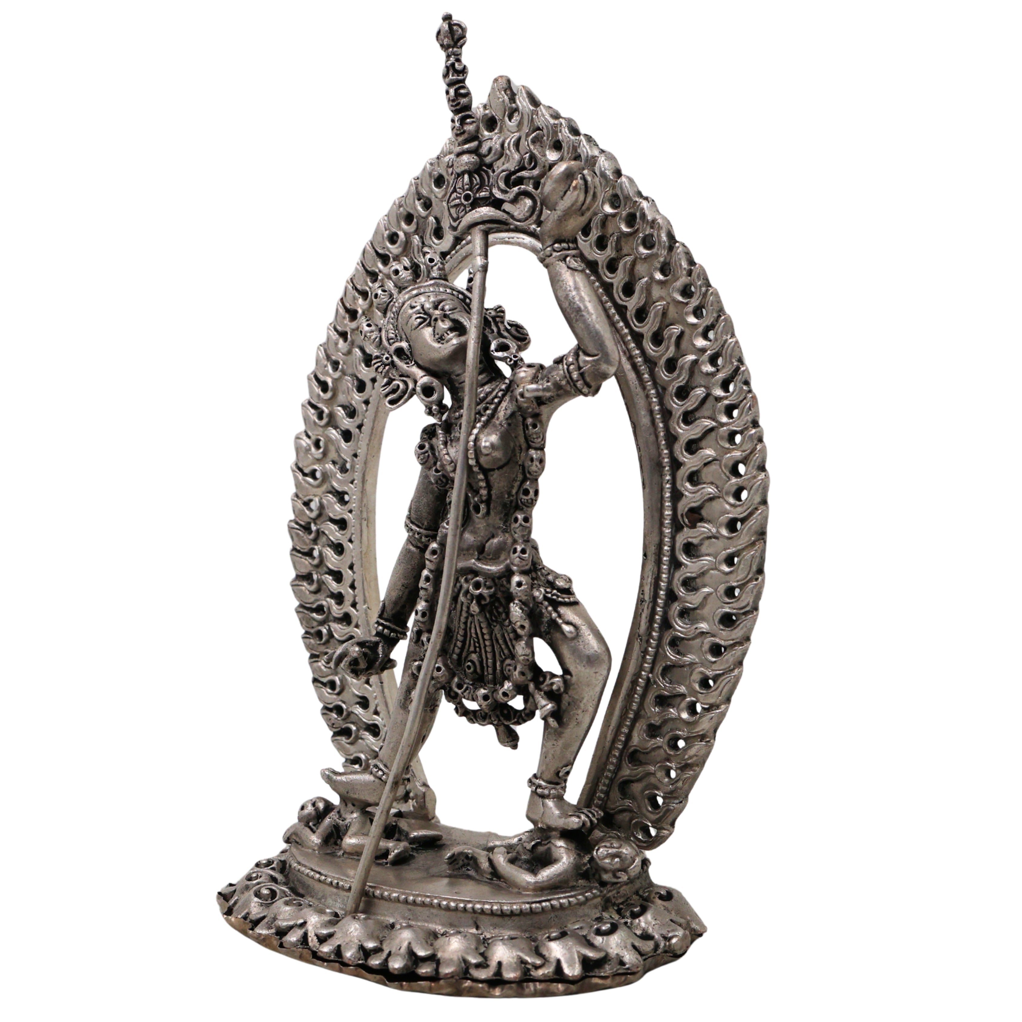 Brass Vajrayogini Idol Silver Coated, Vajra Yogini Devi Dakini Goddess Murti, Tantric Vajrayogini Shakti Statue for Home Pooja, Meditation, Spiritual Decor & Gift, Silver, 5.5 Inch, 1 Piece
