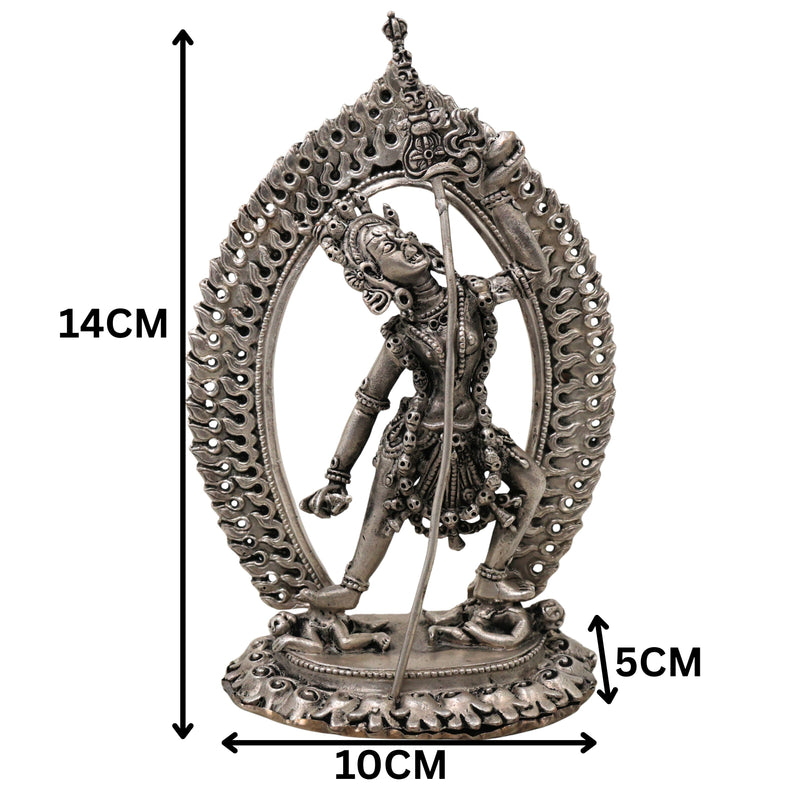 Brass Vajrayogini Idol Silver Coated, Vajra Yogini Devi Dakini Goddess Murti, Tantric Vajrayogini Shakti Statue for Home Pooja, Meditation, Spiritual Decor & Gift, Silver, 5.5 Inch, 1 Piece