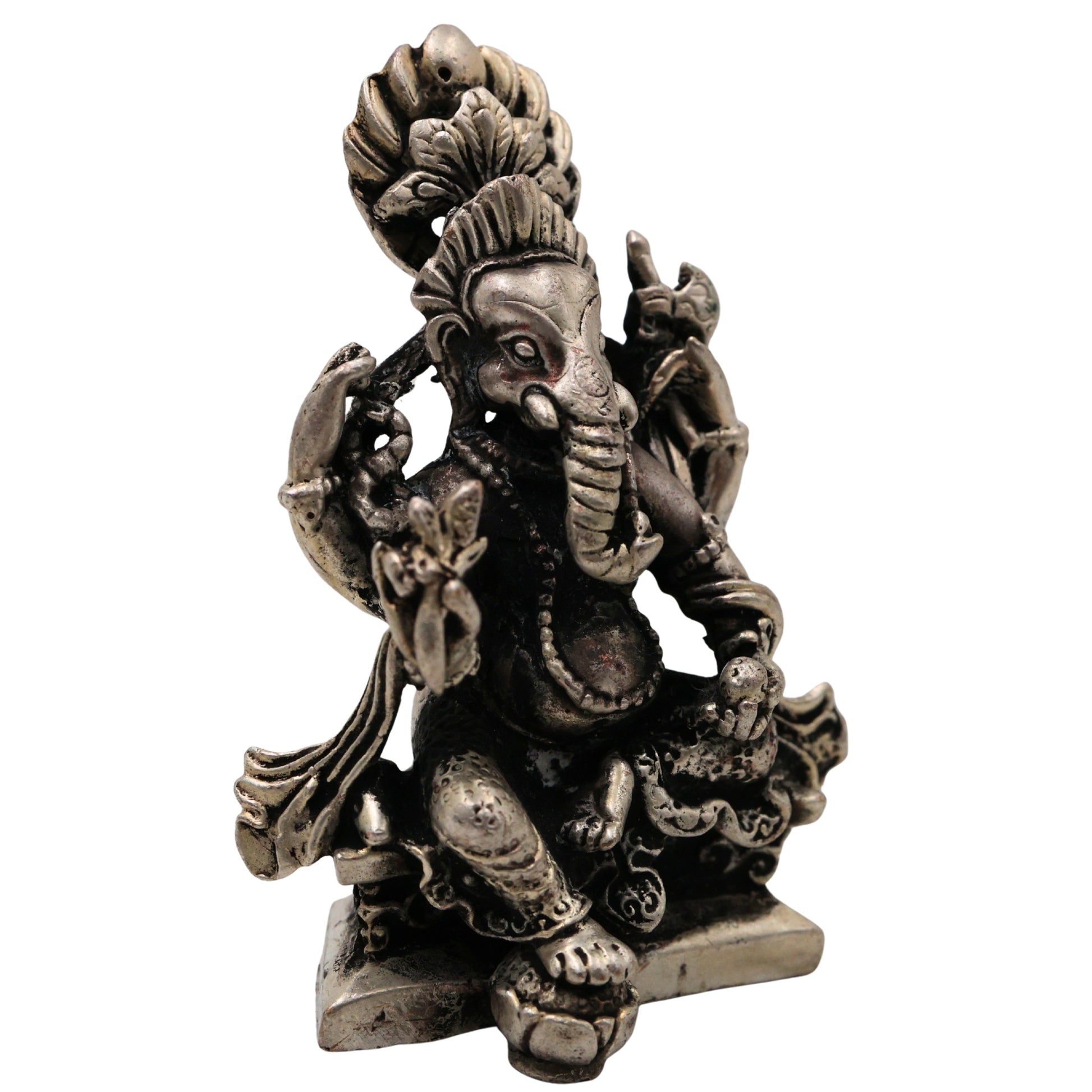 Brass With Silver Coated Handcrafted Ganesha Idol for Home Pooja & Decor, Ganpati Ganapati Vinayaka Vighnaharta Gajanan Murti, Small Spiritual Statue for Gift & Vastu Home Temple Decor, Silver, 2.5 Inch, 1 Piece