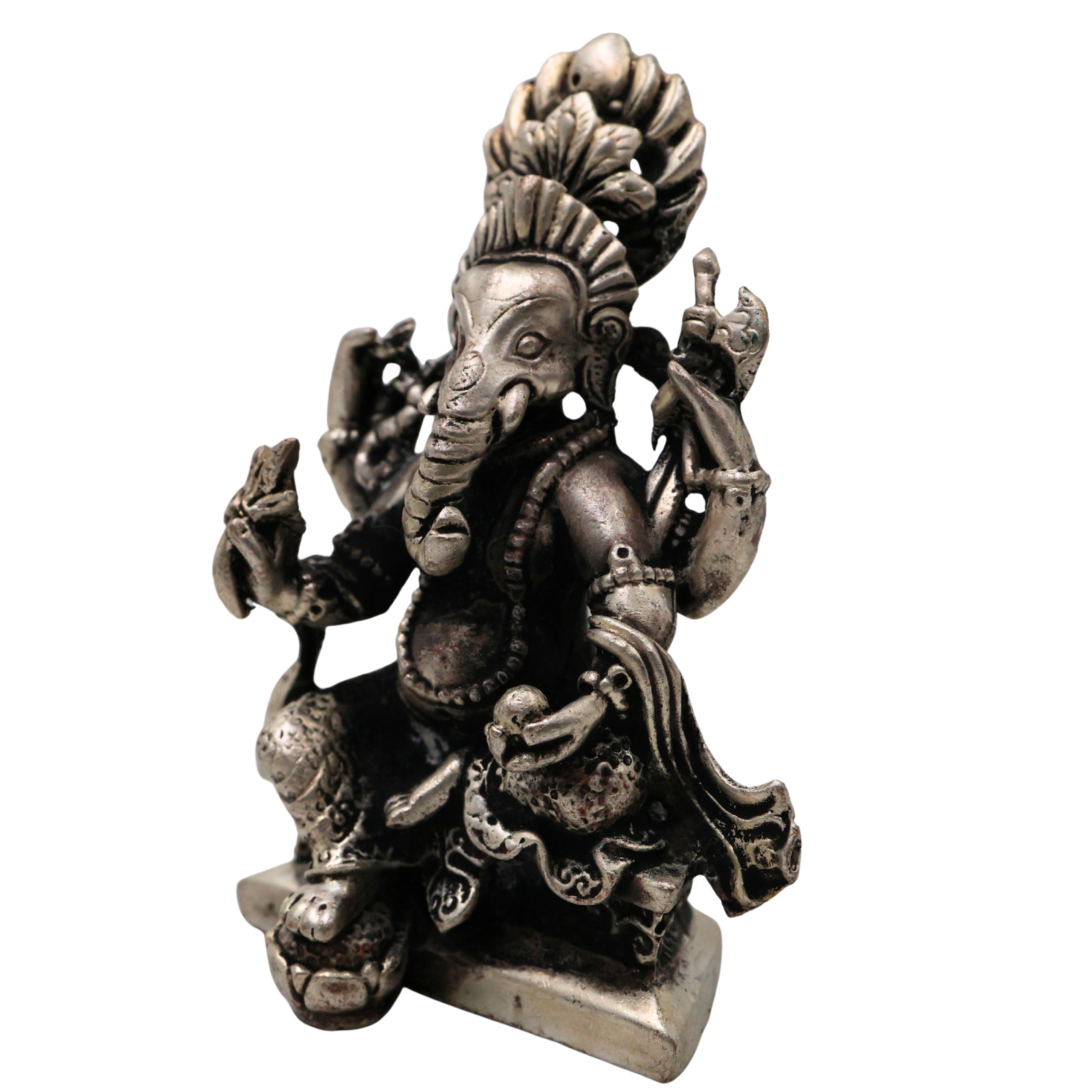 Brass With Silver Coated Handcrafted Ganesha Idol for Home Pooja & Decor, Ganpati Ganapati Vinayaka Vighnaharta Gajanan Murti, Small Spiritual Statue for Gift & Vastu Home Temple Decor, Silver, 2.5 Inch, 1 Piece