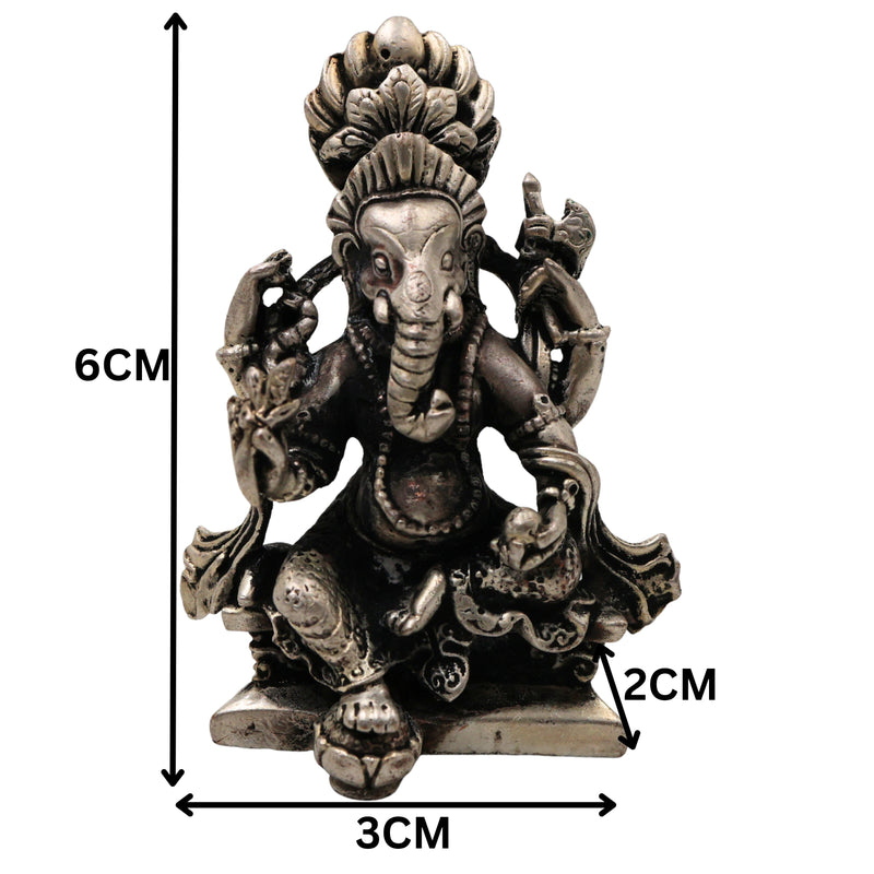 Brass With Silver Coated Handcrafted Ganesha Idol for Home Pooja & Decor, Ganpati Ganapati Vinayaka Vighnaharta Gajanan Murti, Small Spiritual Statue for Gift & Vastu Home Temple Decor, Silver, 2.5 Inch, 1 Piece