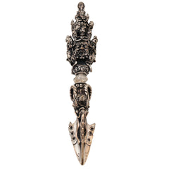 Brass With Silver Coated Handcrafted Phurba Idol Vajrakilaya Kila, Tibetan Ritual Dagger Vajra Kila Statue, Buddhist Tantric Dorje Phurba for Puja, Meditation, Energy Protection & Spiritual Decor, Silver, 6.5 Inch, 1 Piece