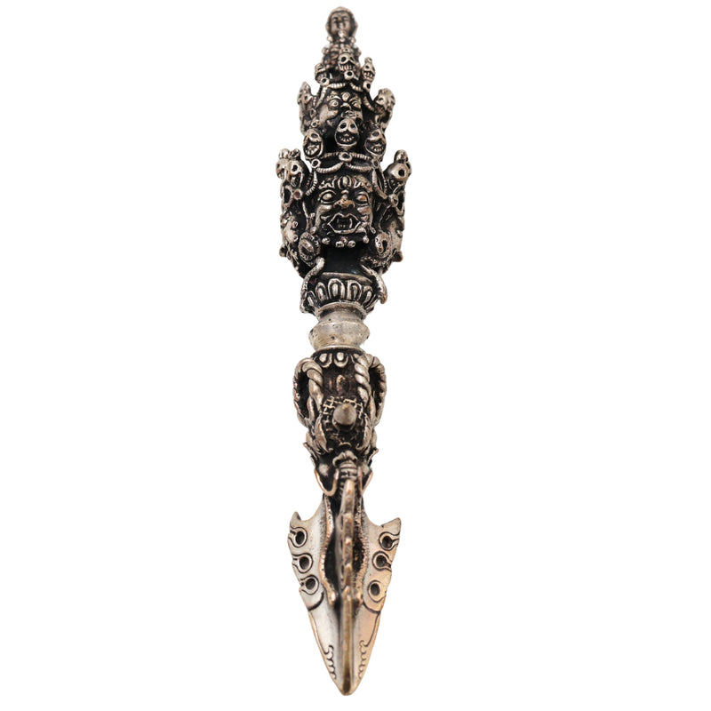 Brass With Silver Coated Handcrafted Phurba Idol Vajrakilaya Kila, Tibetan Ritual Dagger Vajra Kila Statue, Buddhist Tantric Dorje Phurba for Puja, Meditation, Energy Protection & Spiritual Decor, Silver, 6.5 Inch, 1 Piece