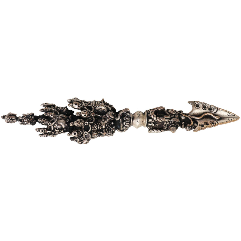 Brass With Silver Coated Handcrafted Phurba Idol Vajrakilaya Kila, Tibetan Ritual Dagger Vajra Kila Statue, Buddhist Tantric Dorje Phurba for Puja, Meditation, Energy Protection & Spiritual Decor, Silver, 6.5 Inch, 1 Piece