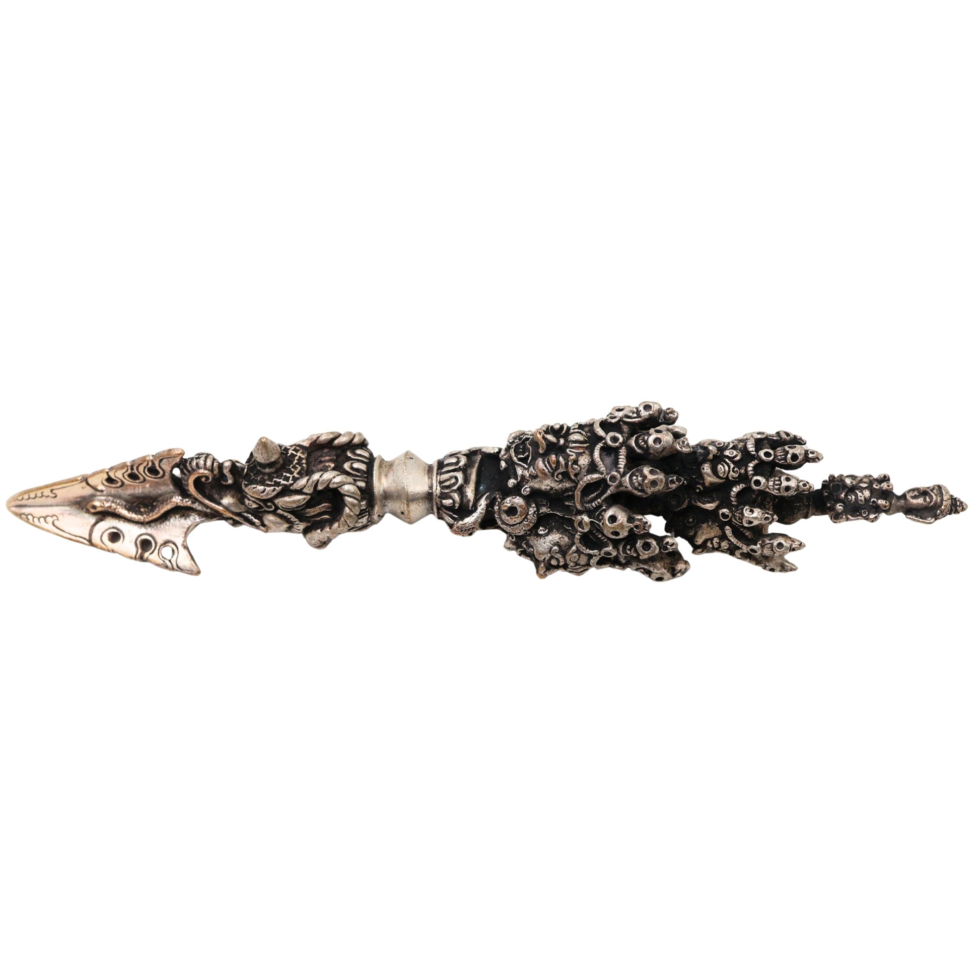 Brass With Silver Coated Handcrafted Phurba Idol Vajrakilaya Kila, Tibetan Ritual Dagger Vajra Kila Statue, Buddhist Tantric Dorje Phurba for Puja, Meditation, Energy Protection & Spiritual Decor, Silver, 6.5 Inch, 1 Piece