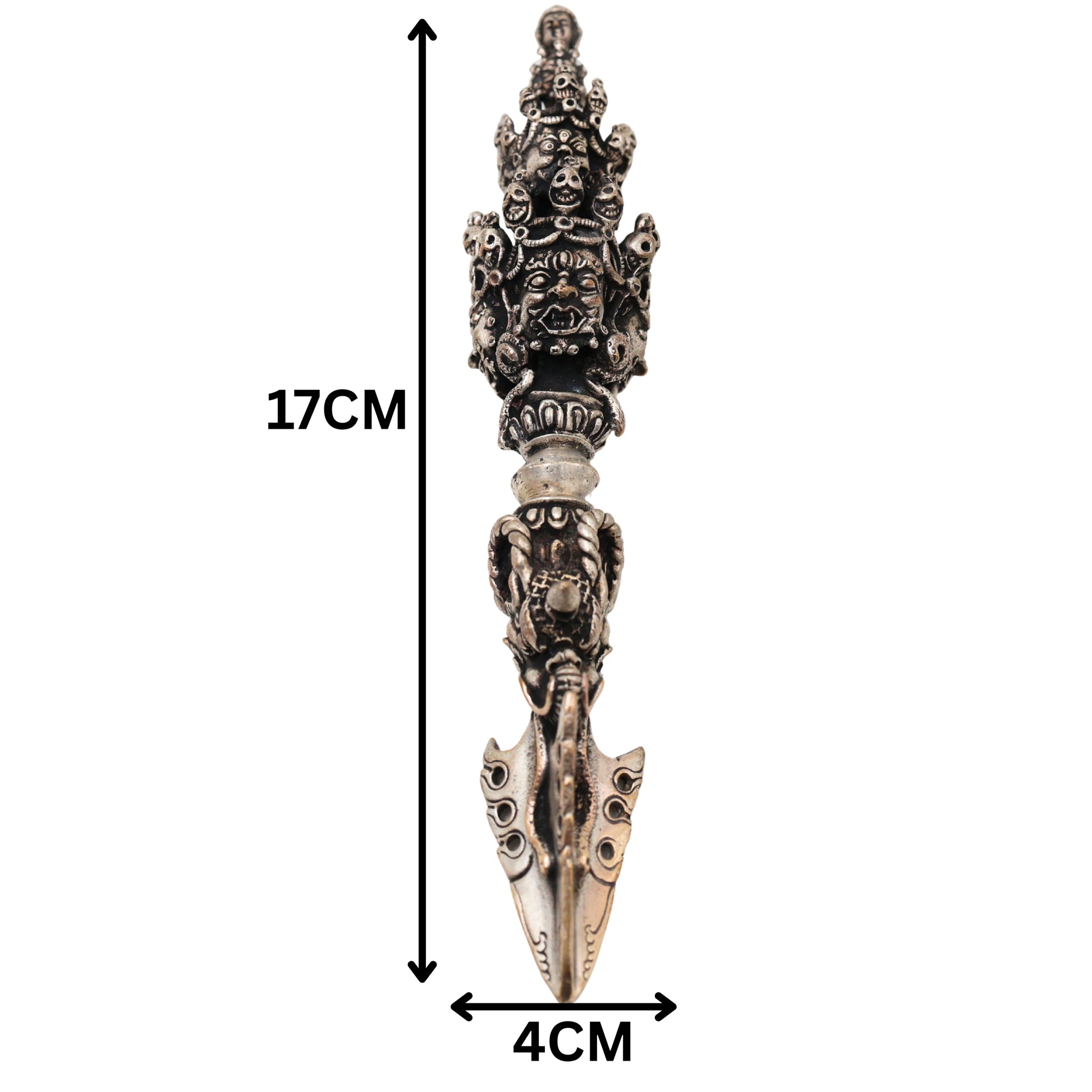 Brass With Silver Coated Handcrafted Phurba Idol Vajrakilaya Kila, Tibetan Ritual Dagger Vajra Kila Statue, Buddhist Tantric Dorje Phurba for Puja, Meditation, Energy Protection & Spiritual Decor, Silver, 6.5 Inch, 1 Piece