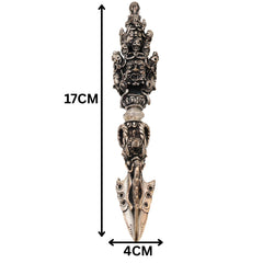 Brass With Silver Coated Handcrafted Phurba Idol Vajrakilaya Kila, Tibetan Ritual Dagger Vajra Kila Statue, Buddhist Tantric Dorje Phurba for Puja, Meditation, Energy Protection & Spiritual Decor, Silver, 6.5 Inch, 1 Piece