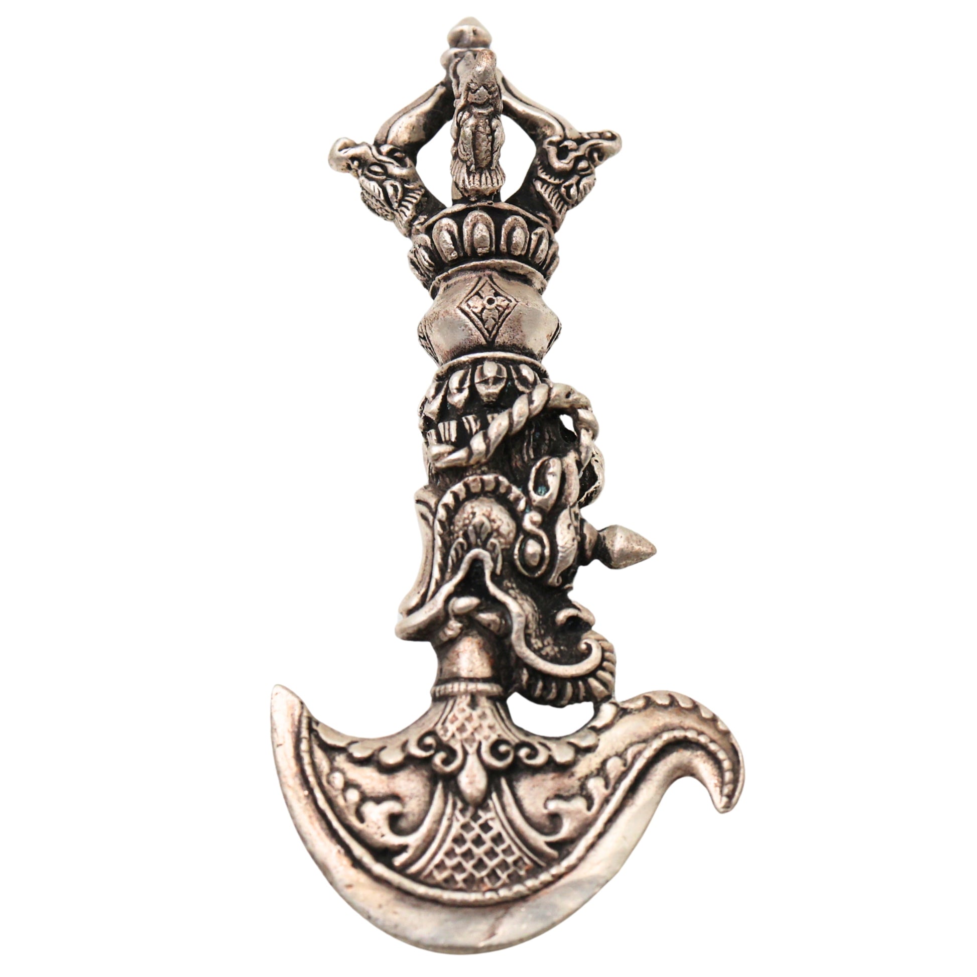 Brass With Silver Coated Handcrafted Dorje Vajra Idol, Tibetan Vajrayudha Indra Vajra Thunderbolt Symbol Statue, Peetal Pittal Dorji Dorjee Bajra Spiritual Puja Meditation Decor, Silver, 4 Inch, 1 Piece