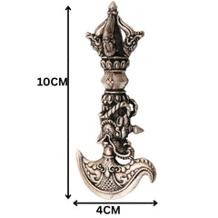Brass With Silver Coated Handcrafted Dorje Vajra Idol, Tibetan Vajrayudha Indra Vajra Thunderbolt Symbol Statue, Peetal Pittal Dorji Dorjee Bajra Spiritual Puja Meditation Decor, Silver, 4 Inch, 1 Piece