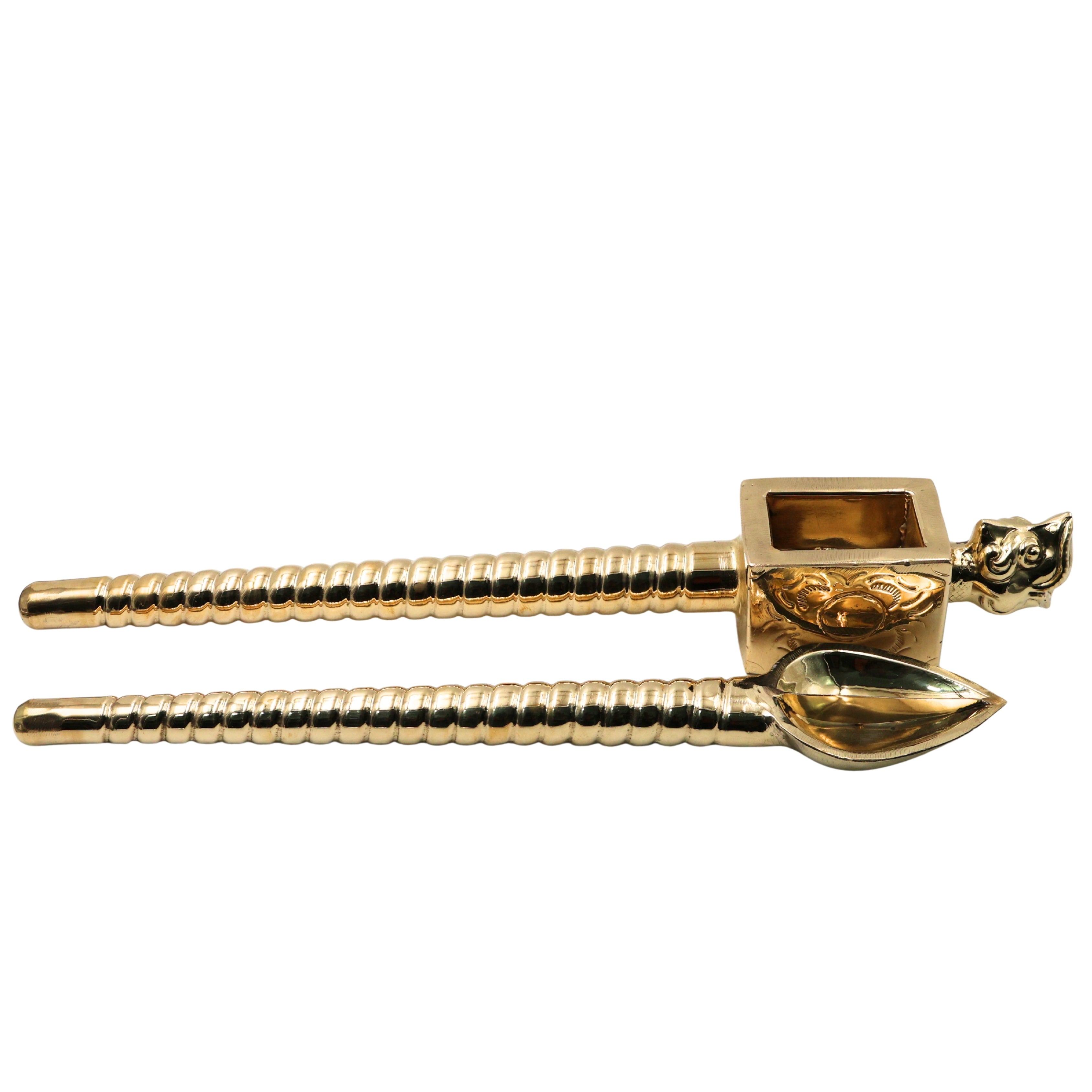 Brass Handcrafted Havan Spoon Set for Yajna, Sruk With Yali Face, Sruva Yagya & Agnihotra Rituals, Traditional Puja Ladle, Ghee Offering Spoon for Sacred Fire Ceremonies (Set of 2), Gold, 19 Inch, 2 Piece