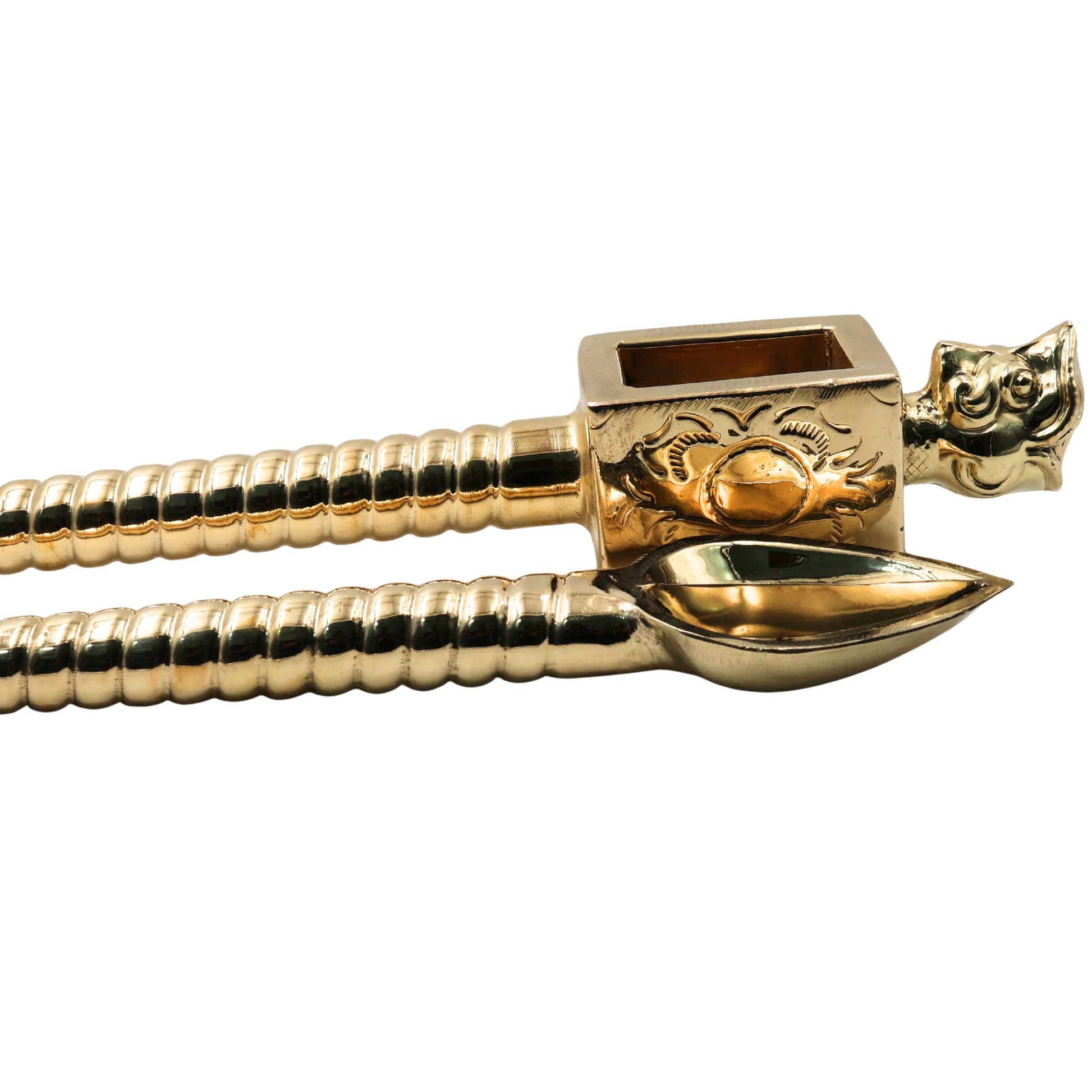 Brass Handcrafted Havan Spoon Set for Yajna, Sruk With Yali Face, Sruva Yagya & Agnihotra Rituals, Traditional Puja Ladle, Ghee Offering Spoon for Sacred Fire Ceremonies (Set of 2), Gold, 19 Inch, 2 Piece