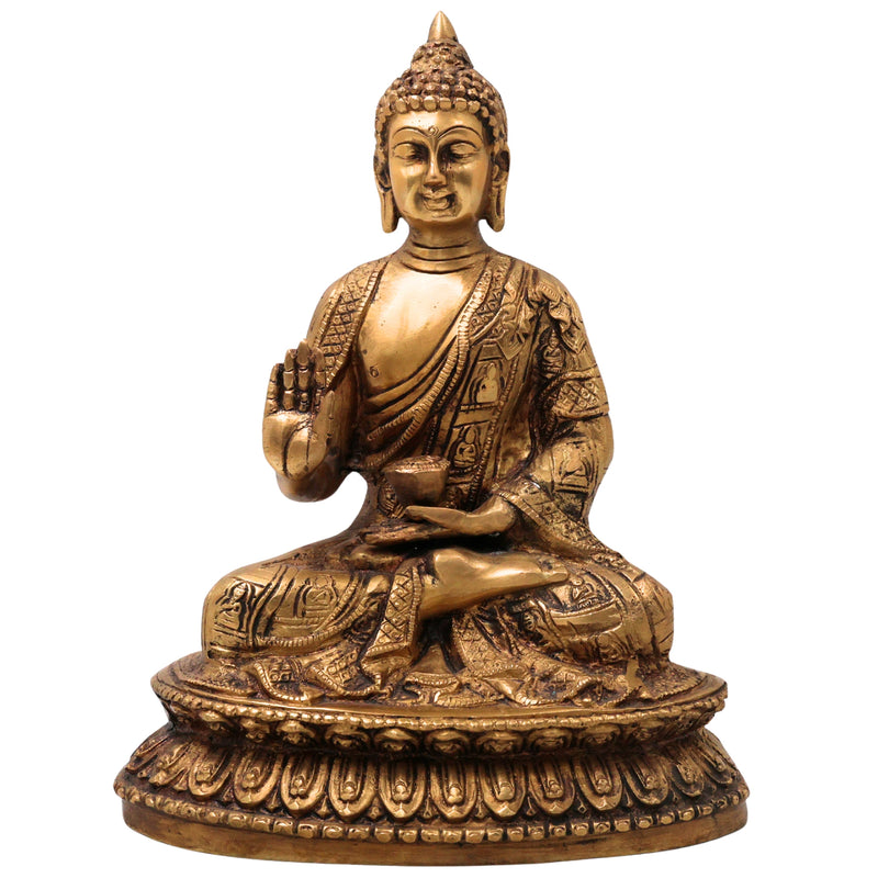 Brass Handcrafted Buddha Idol, Gautama Buddha Shakyamuni Siddhartha Gautama Dhyana Meditating Buddha Murti Statue for Home Decor, Pooja, Meditation, Vastu & Spiritual Gift, Gold, 10.5 Inch, 1 Piece