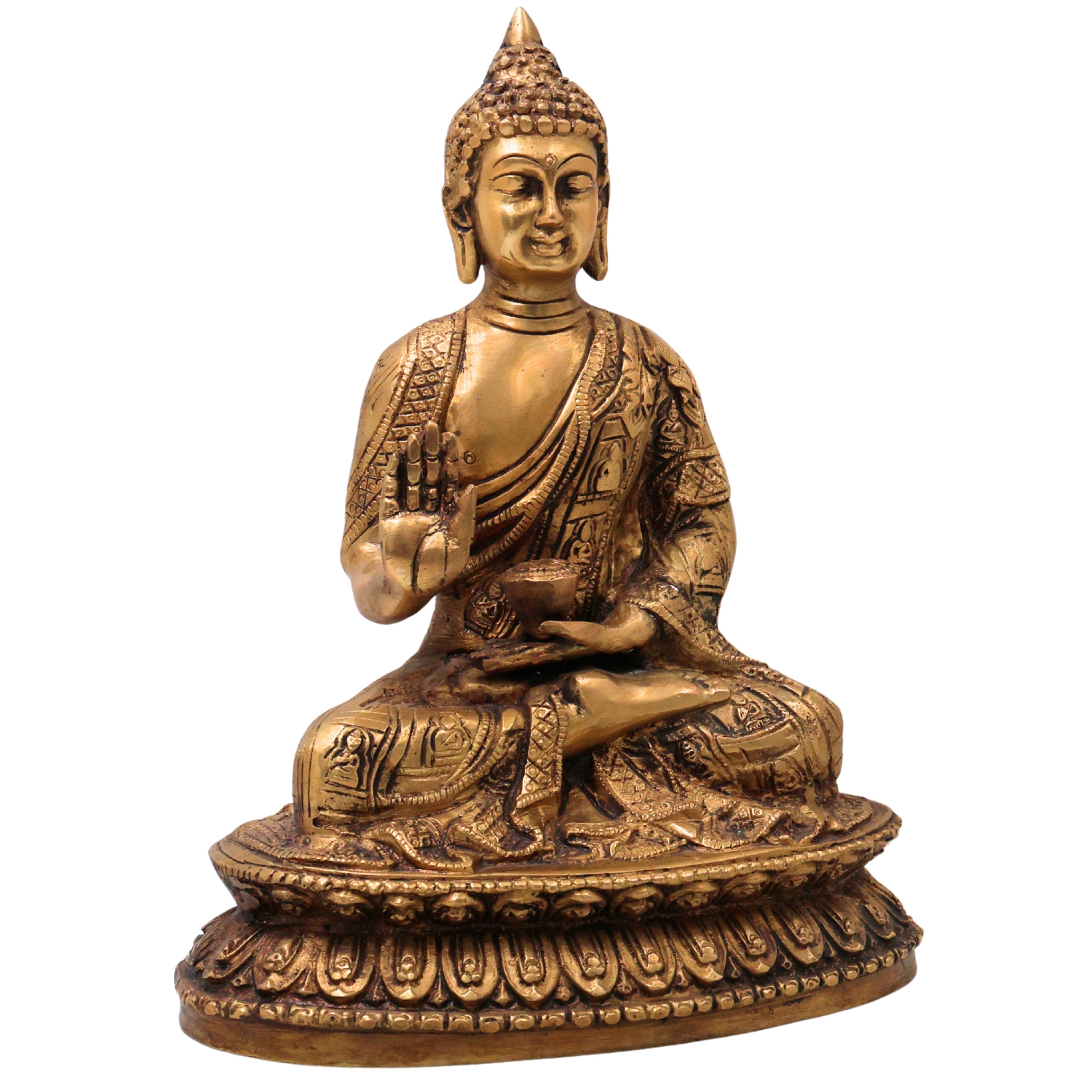 Brass Handcrafted Buddha Idol, Gautama Buddha Shakyamuni Siddhartha Gautama Dhyana Meditating Buddha Murti Statue for Home Decor, Pooja, Meditation, Vastu & Spiritual Gift, Gold, 10.5 Inch, 1 Piece