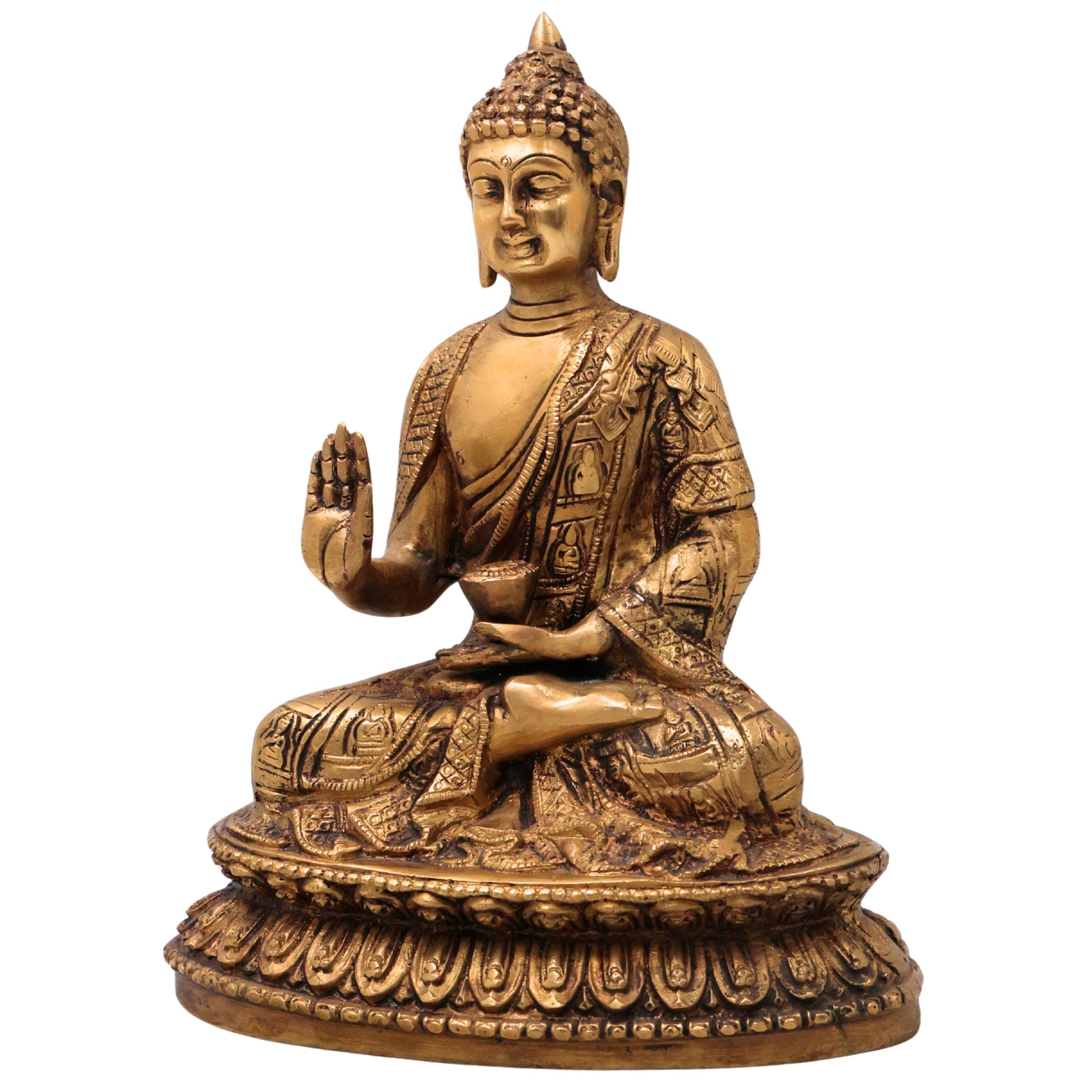 Brass Handcrafted Buddha Idol, Gautama Buddha Shakyamuni Siddhartha Gautama Dhyana Meditating Buddha Murti Statue for Home Decor, Pooja, Meditation, Vastu & Spiritual Gift, Gold, 10.5 Inch, 1 Piece