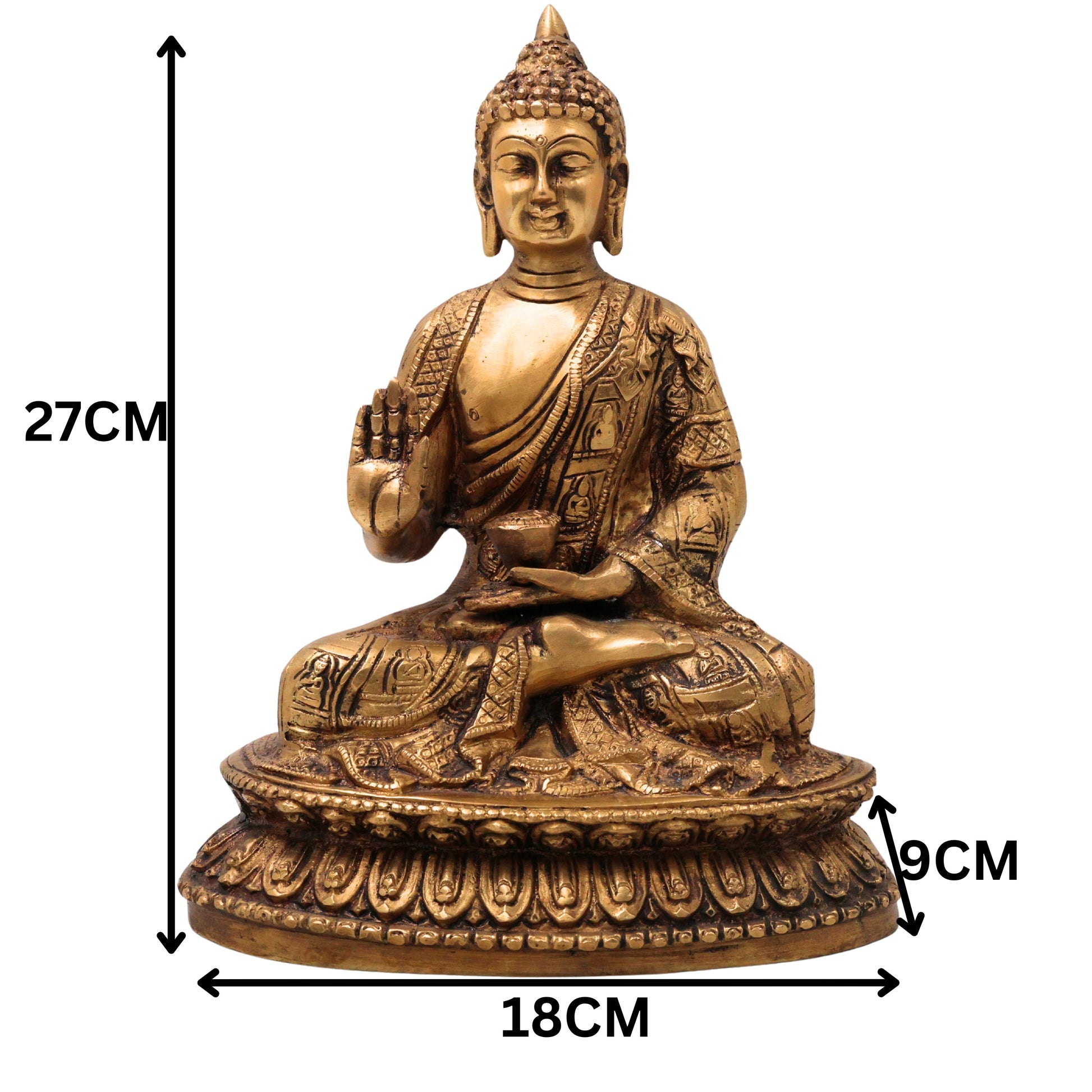 Brass Handcrafted Buddha Idol, Gautama Buddha Shakyamuni Siddhartha Gautama Dhyana Meditating Buddha Murti Statue for Home Decor, Pooja, Meditation, Vastu & Spiritual Gift, Gold, 10.5 Inch, 1 Piece