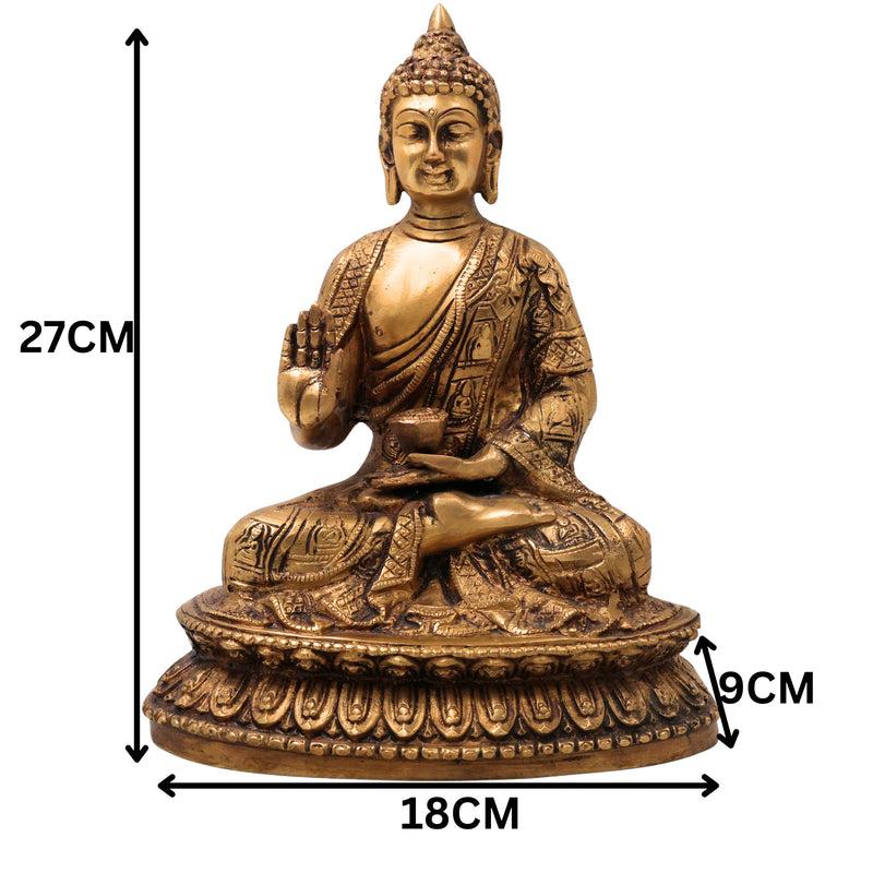 Brass Handcrafted Buddha Idol, Gautama Buddha Shakyamuni Siddhartha Gautama Dhyana Meditating Buddha Murti Statue for Home Decor, Pooja, Meditation, Vastu & Spiritual Gift, Gold, 10.5 Inch, 1 Piece