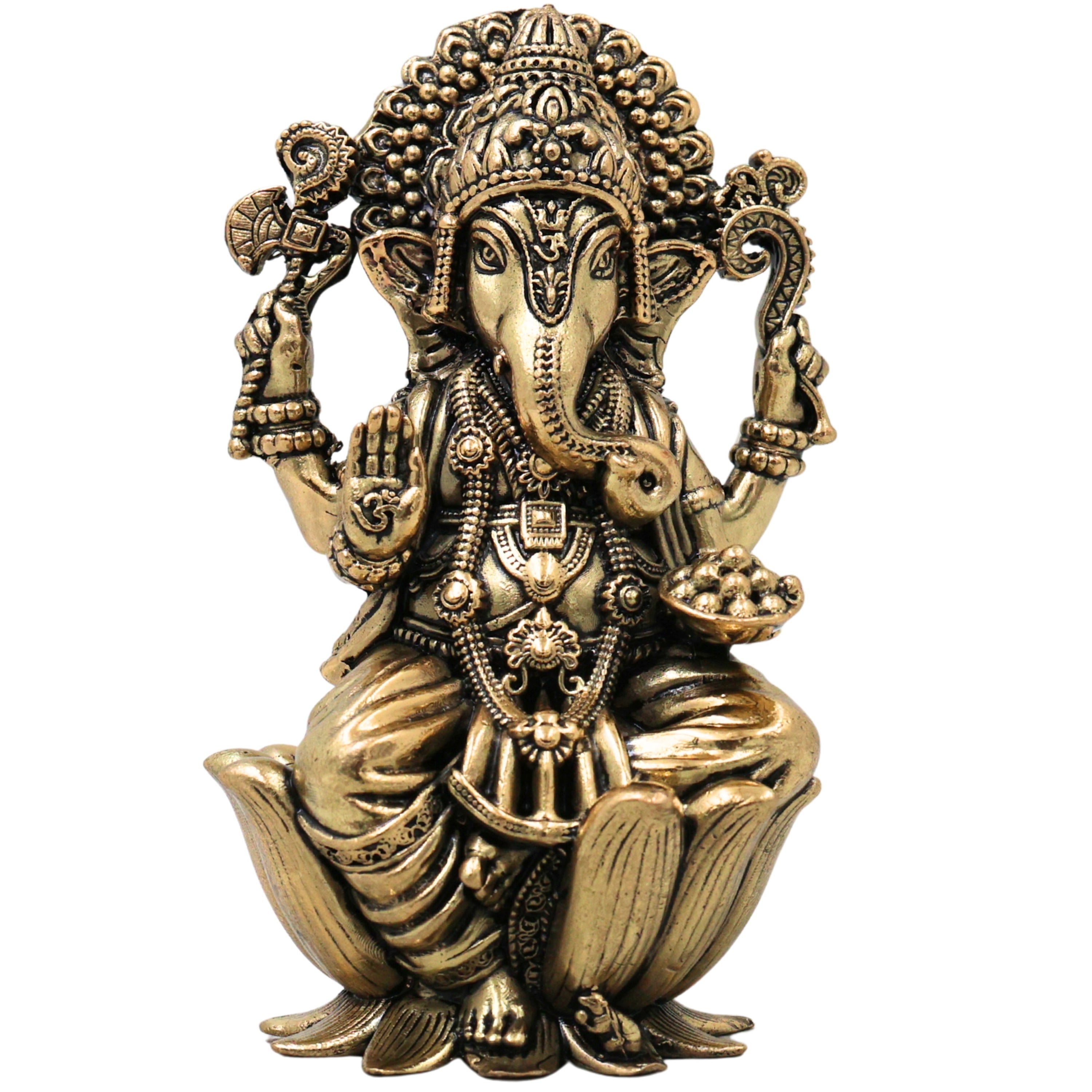 Brass Ganesha Idol Handcrafted Traditional Ganpati Vinayaka Murti for Pooja Home Decor & Gifting, Gold, 4 Inch, 1 Piece