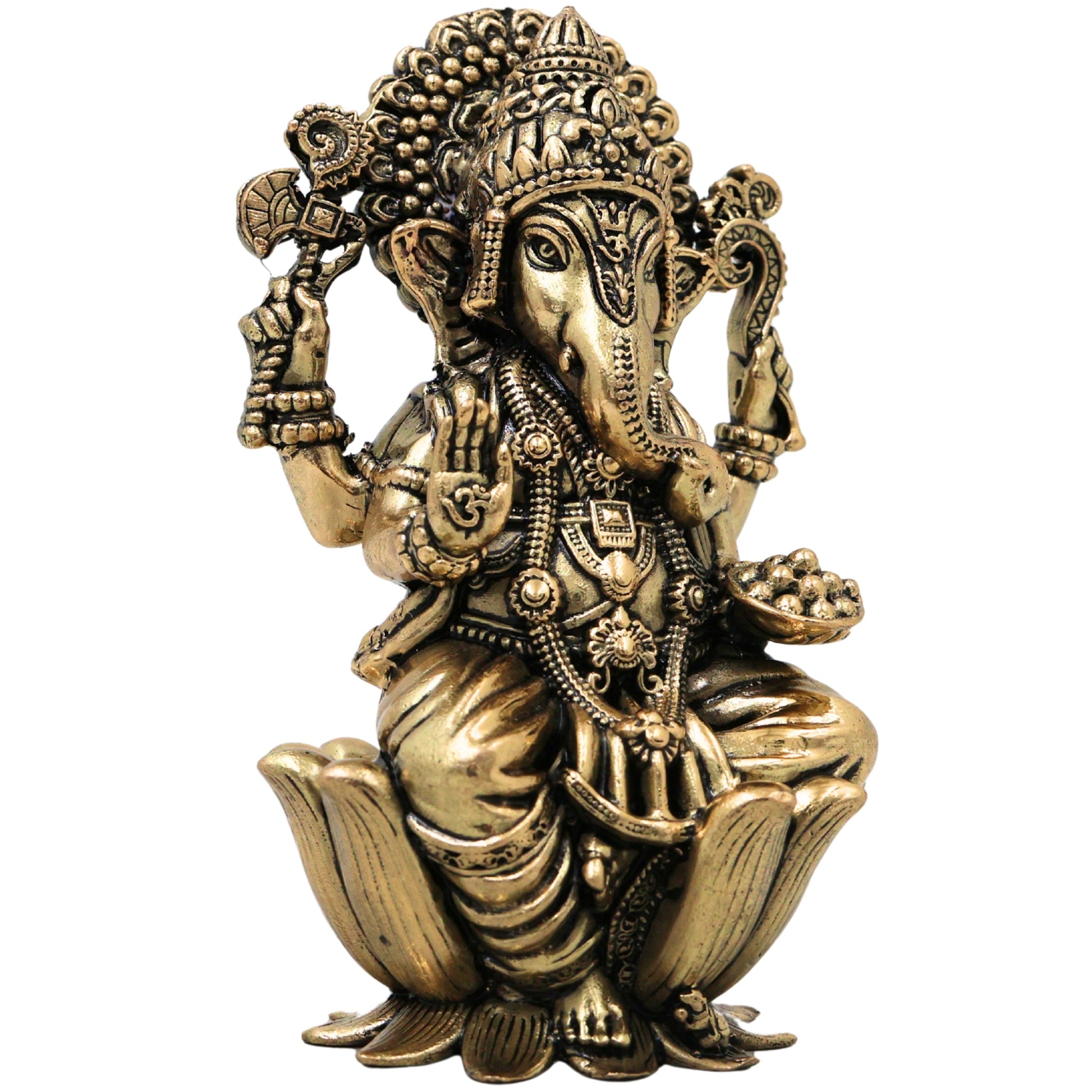 Brass Ganesha Idol Handcrafted Traditional Ganpati Vinayaka Murti for Pooja Home Decor & Gifting, Gold, 4 Inch, 1 Piece