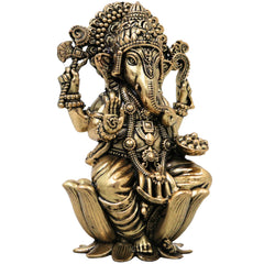 Brass Ganesha Idol Handcrafted Traditional Ganpati Vinayaka Murti for Pooja Home Decor & Gifting, Gold, 4 Inch, 1 Piece