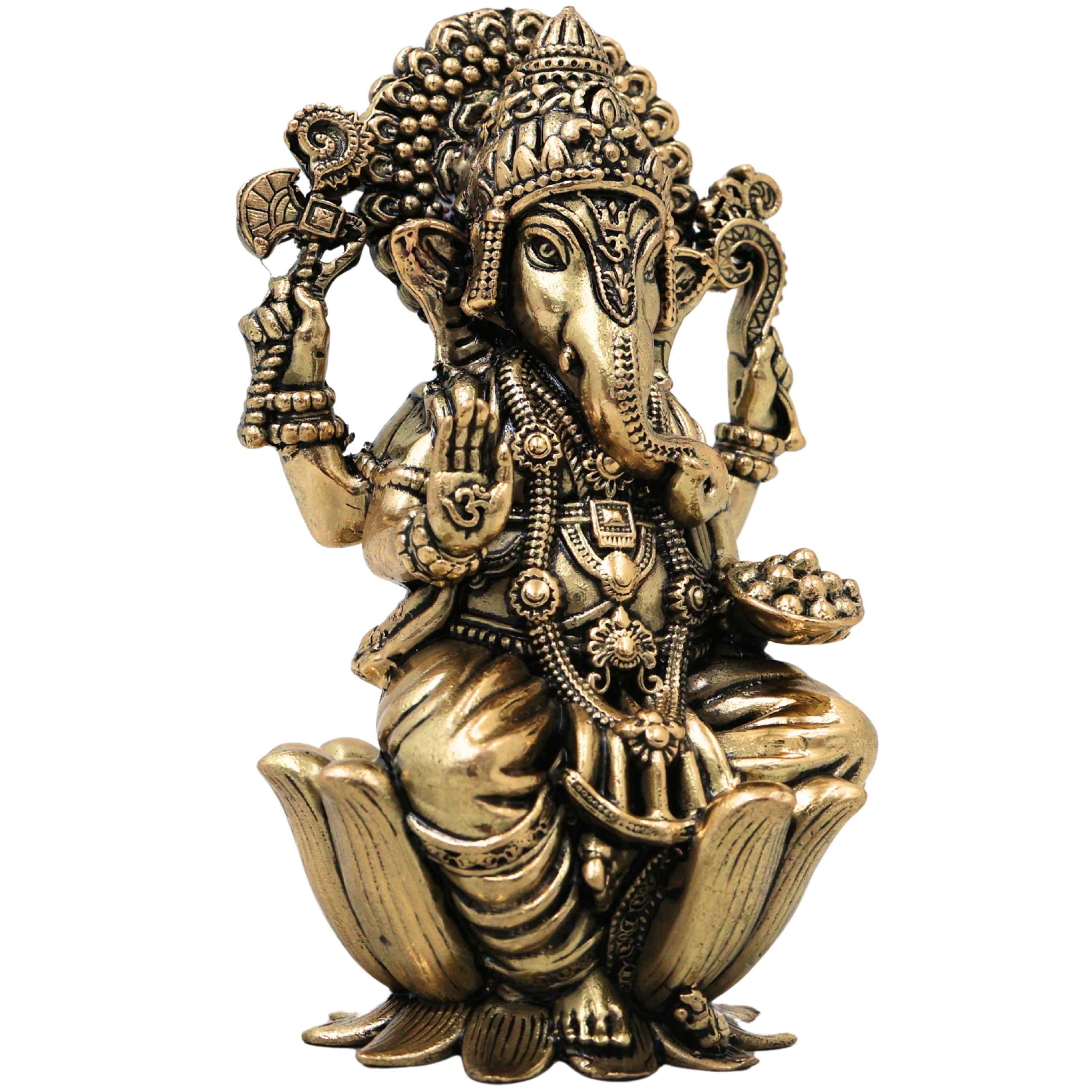 Brass Ganesha Idol Handcrafted Traditional Ganpati Vinayaka Murti for Pooja Home Decor & Gifting, Gold, 4 Inch, 1 Piece