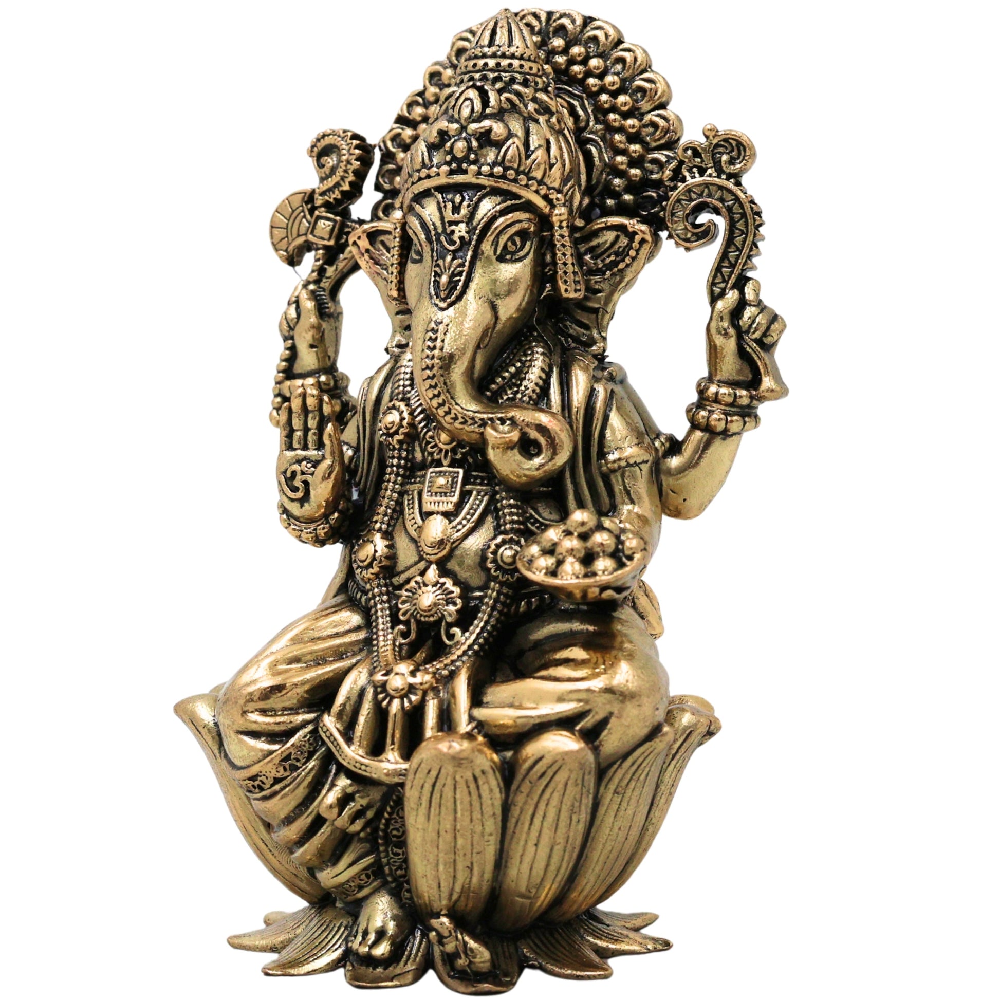 Brass Ganesha Idol Handcrafted Traditional Ganpati Vinayaka Murti for Pooja Home Decor & Gifting, Gold, 4 Inch, 1 Piece