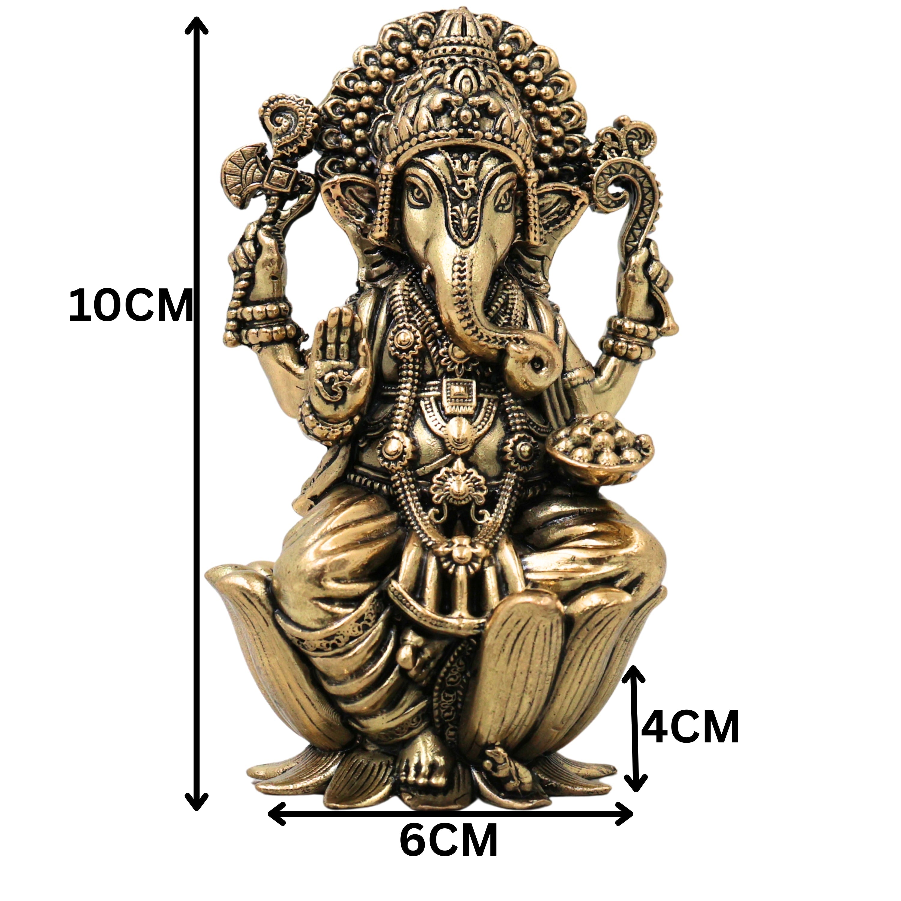 Brass Ganesha Idol Handcrafted Traditional Ganpati Vinayaka Murti for Pooja Home Decor & Gifting, Gold, 4 Inch, 1 Piece