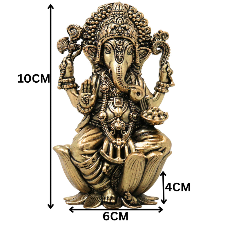 Brass Ganesha Idol Handcrafted Traditional Ganpati Vinayaka Murti for Pooja Home Decor & Gifting, Gold, 4 Inch, 1 Piece