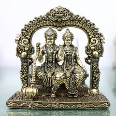 Brass Lakshmi Narayana Idol Handcrafted Traditional Chola Murti for Pooja Home Decor & Spiritual Gifting, Gold, 4.5 Inch, 1 Piece