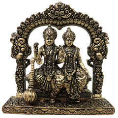 Brass Lakshmi Narayana Idol Handcrafted Traditional Chola Murti for Pooja Home Decor & Spiritual Gifting, Gold, 4.5 Inch, 1 Piece