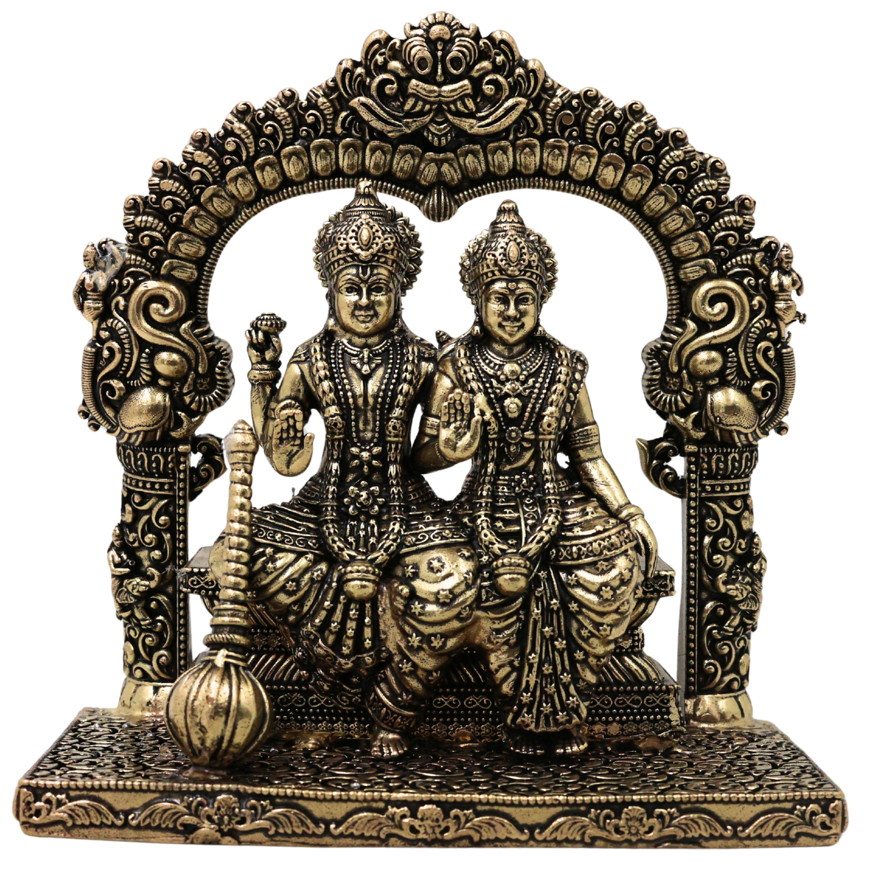 Brass Lakshmi Narayana Idol Handcrafted Traditional Chola Murti for Pooja Home Decor & Spiritual Gifting, Gold, 4.5 Inch, 1 Piece