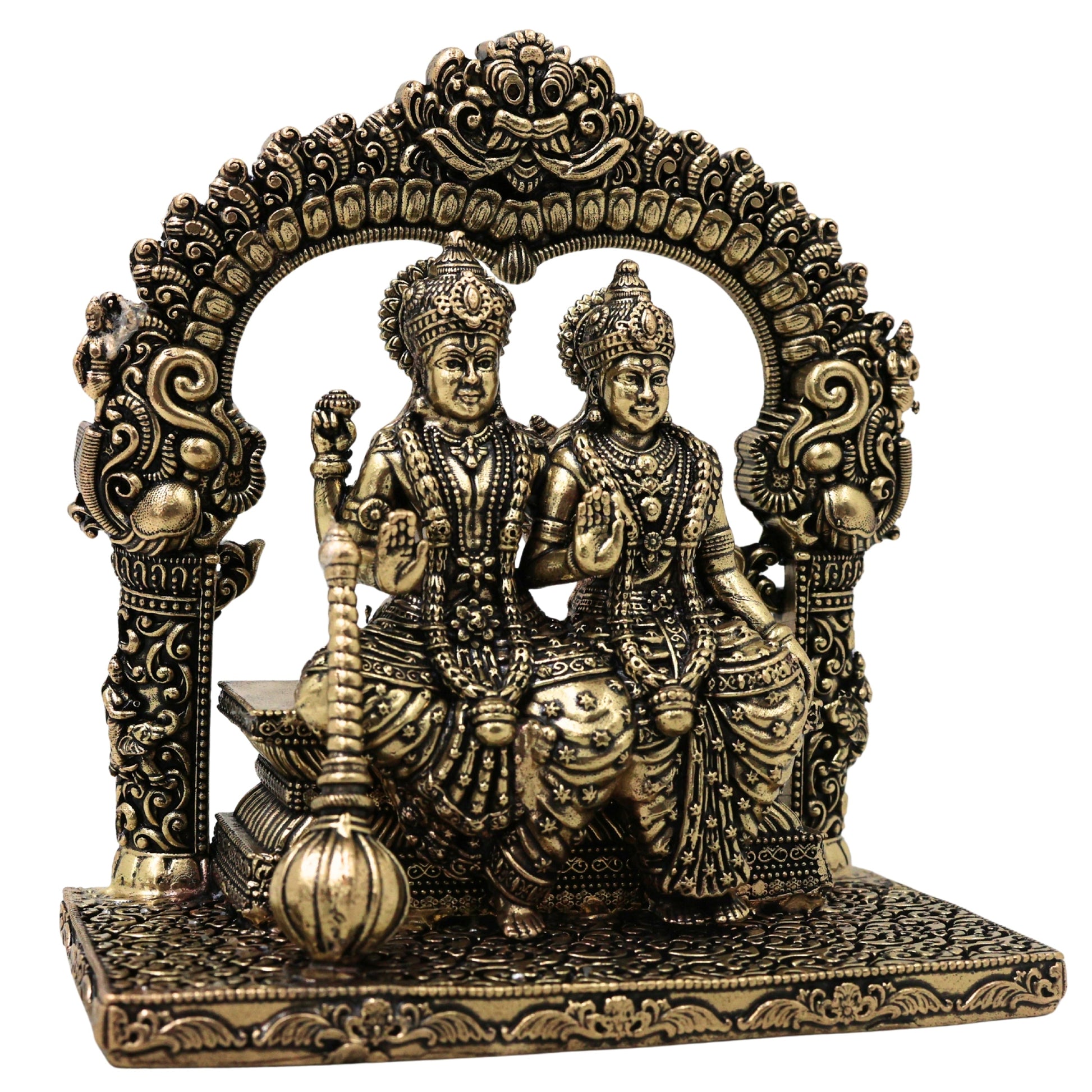Brass Lakshmi Narayana Idol Handcrafted Traditional Chola Murti for Pooja Home Decor & Spiritual Gifting, Gold, 4.5 Inch, 1 Piece