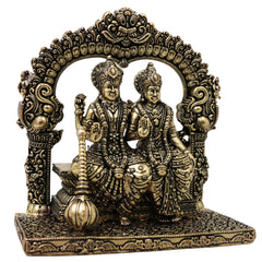 Brass Lakshmi Narayana Idol Handcrafted Traditional Chola Murti for Pooja Home Decor & Spiritual Gifting, Gold, 4.5 Inch, 1 Piece