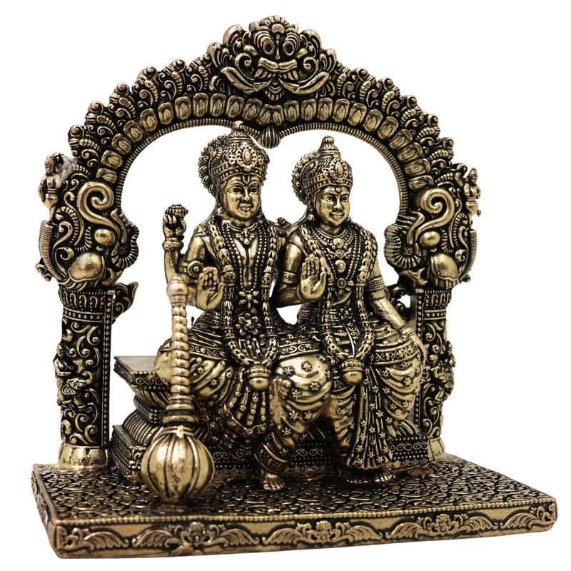Brass Lakshmi Narayana Idol Handcrafted Traditional Chola Murti for Pooja Home Decor & Spiritual Gifting, Gold, 4.5 Inch, 1 Piece