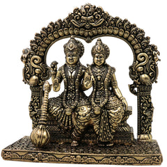 Brass Lakshmi Narayana Idol Handcrafted Traditional Chola Murti for Pooja Home Decor & Spiritual Gifting, Gold, 4.5 Inch, 1 Piece