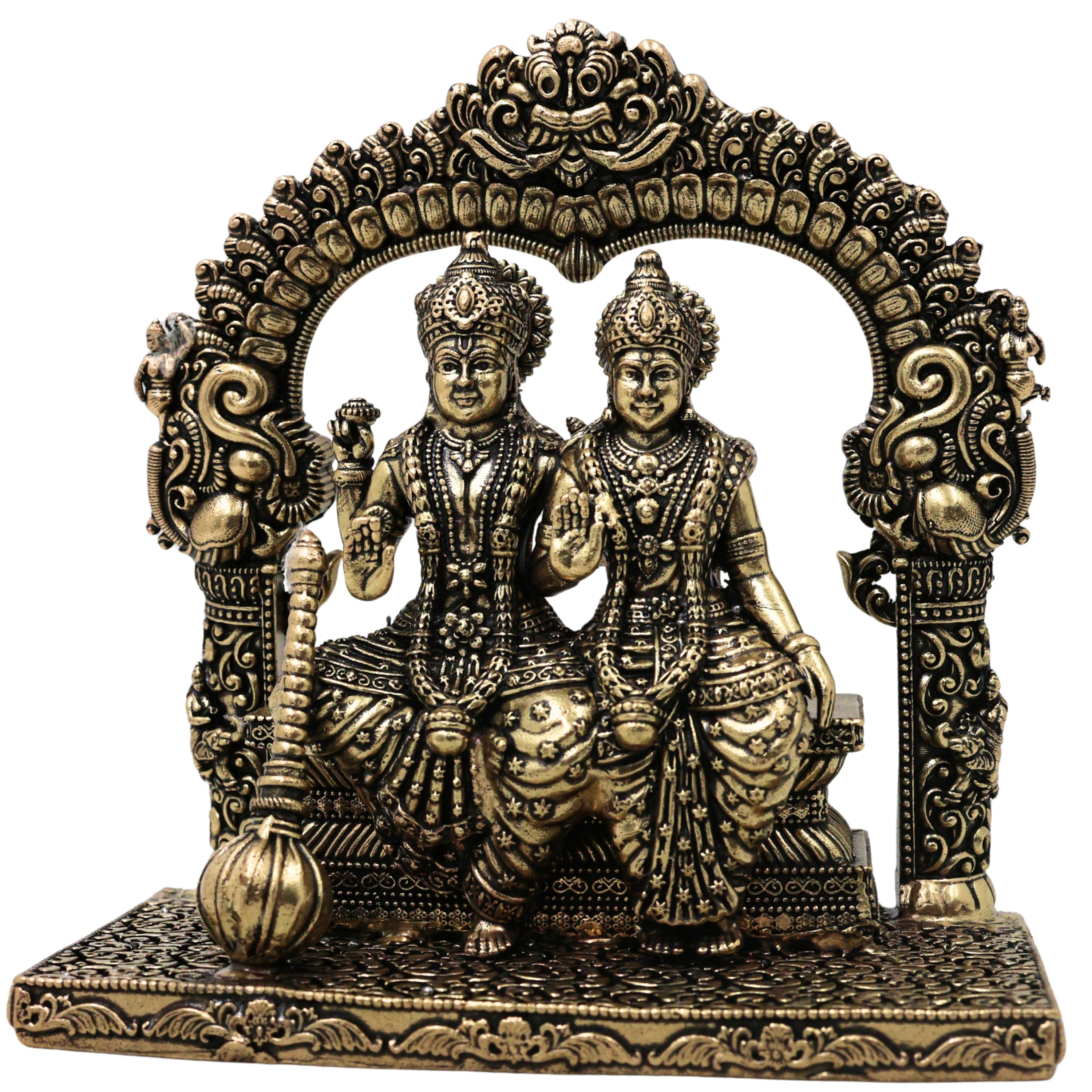 Brass Lakshmi Narayana Idol Handcrafted Traditional Chola Murti for Pooja Home Decor & Spiritual Gifting, Gold, 4.5 Inch, 1 Piece