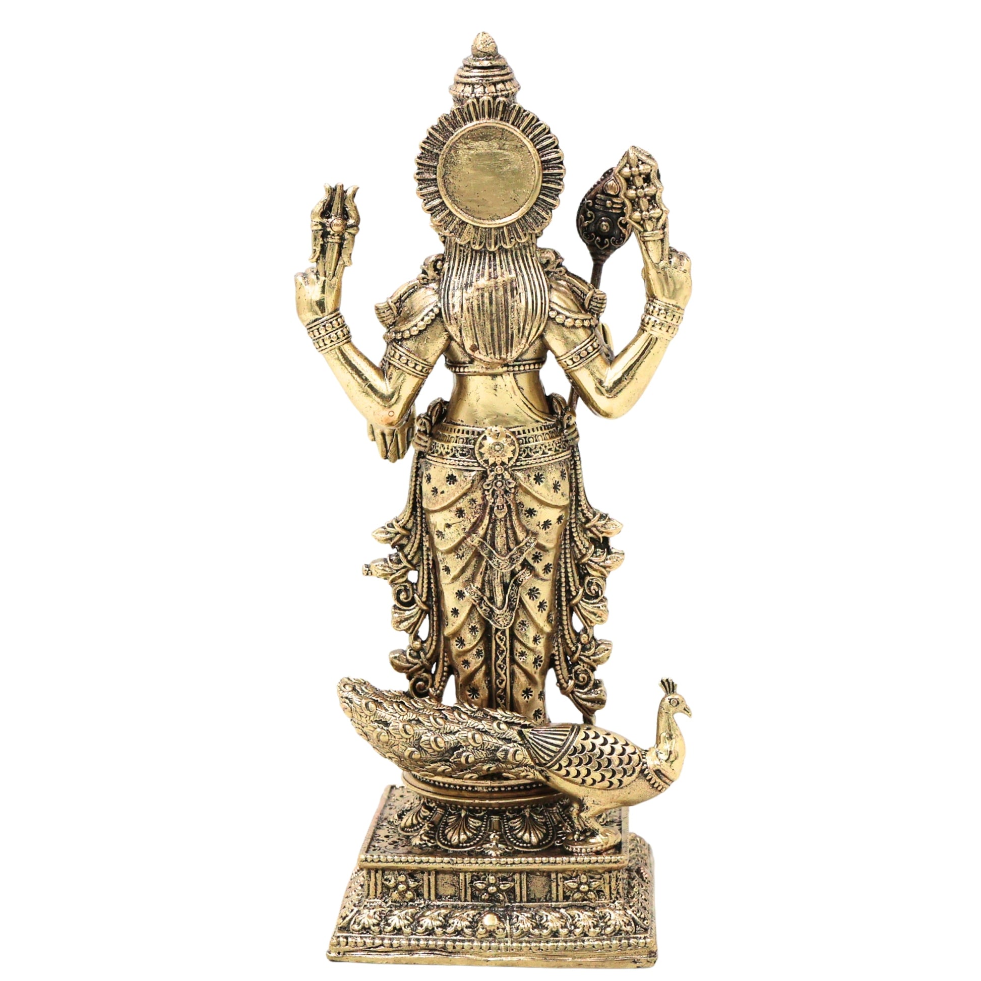 Brass Handcrafted Chola Murugan Idol with Vel,  Lord Subramanya Kartikeya Statue for Pooja Decor & Gifting, Gold, 8 Inch, 1 Piece