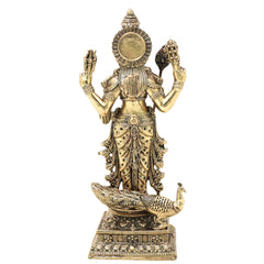 Brass Handcrafted Chola Murugan Idol with Vel,  Lord Subramanya Kartikeya Statue for Pooja Decor & Gifting, Gold, 8 Inch, 1 Piece