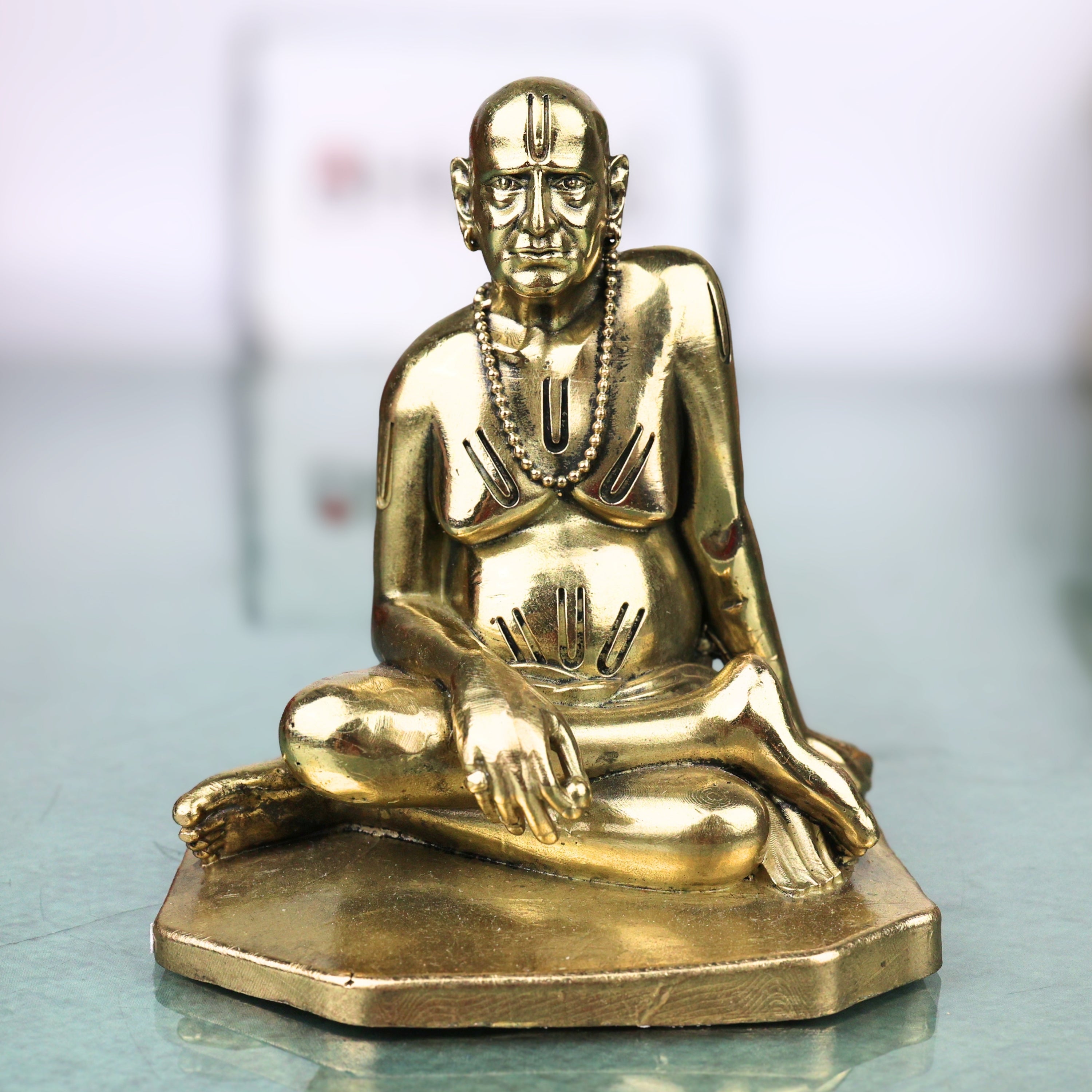 Brass Handcrafted Shri Swami Samarth Maharaj Idol for Pooja, Home Decor & Spiritual Gifting, Gold, 4 Inch, 1 Piece
