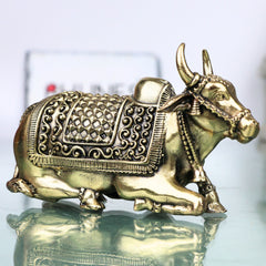 Brass Handcrafted Chola Style Nandi Idol for Shivling Pooja, Basava Home Decor & Spiritual Gifting, Gold, 2.5 Inch, 1 Piece
