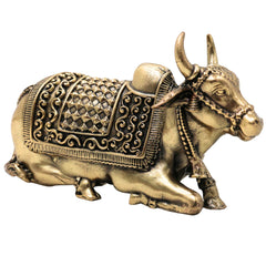 Brass Handcrafted Chola Style Nandi Idol for Shivling Pooja, Basava Home Decor & Spiritual Gifting, Gold, 2.5 Inch, 1 Piece